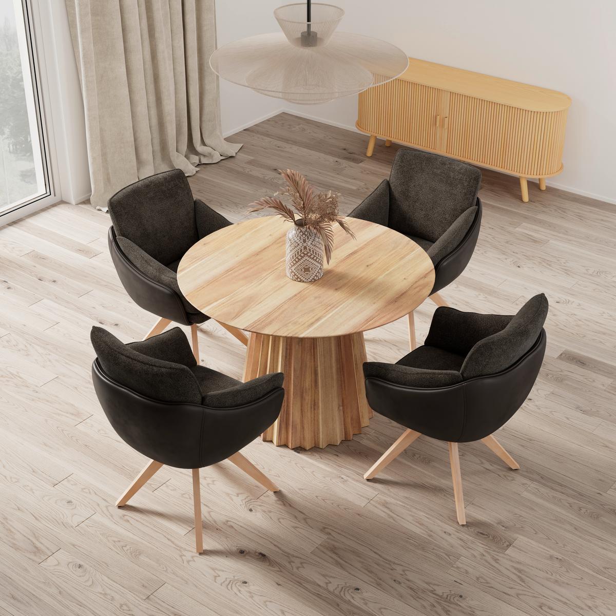 Armlehnstuhl Alja Braun Bouclé/Mikrofaser Drehbar - Buchefarben/Braun, MODERN, Holz/Textil (66/89/62cm) - Bessagi Home