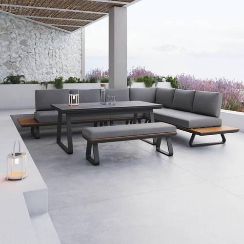 Lounge Garnitura Emmy, Temno Siva, 5-Delno - temno siva/siva, Moderno, kovina/umetna masa (318/71/78cm) - Bessagi Garden