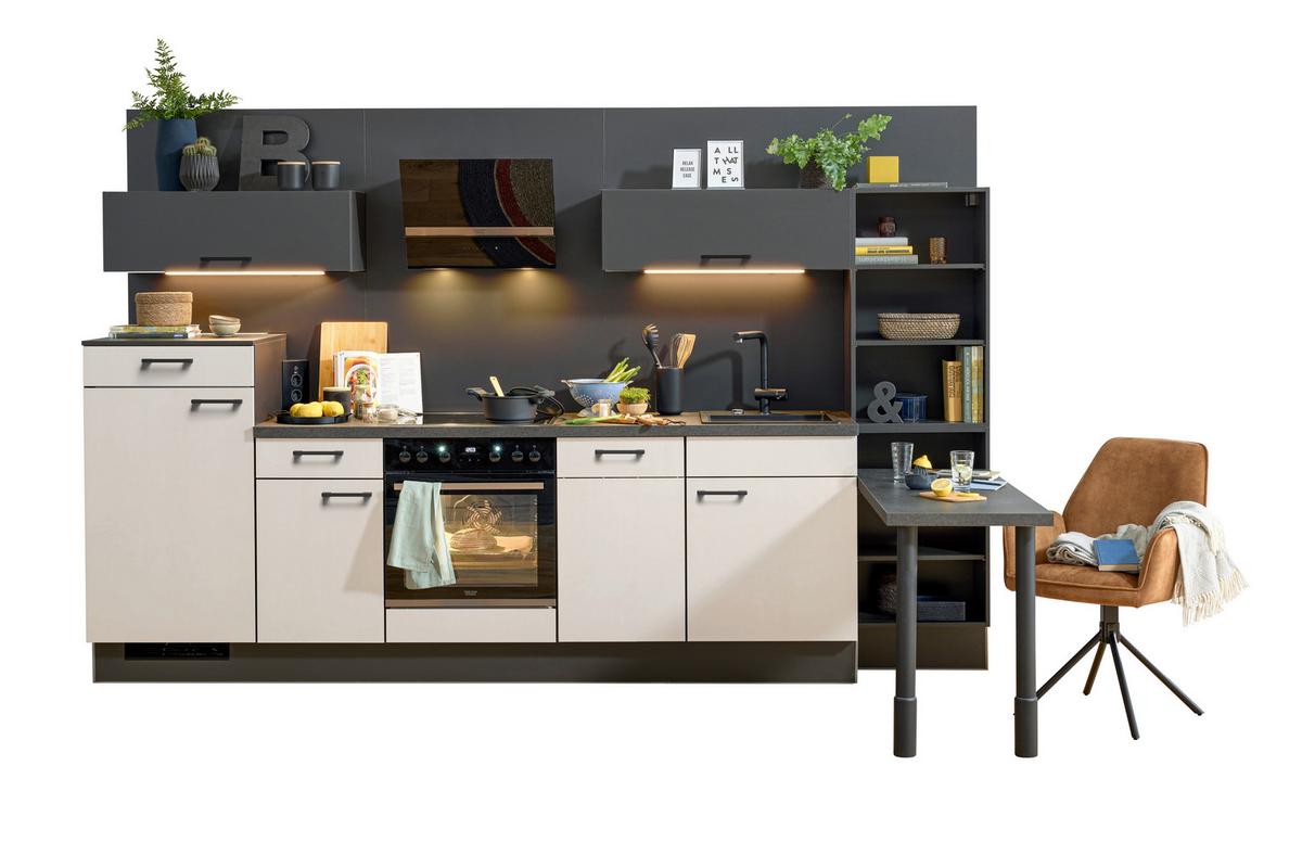 Küchenblock PN80 Graphitfarben/Hellgrau - Lavagrau/Hellgrau, MODERN, Holzwerkstoff/Metall (320cm) - Pino