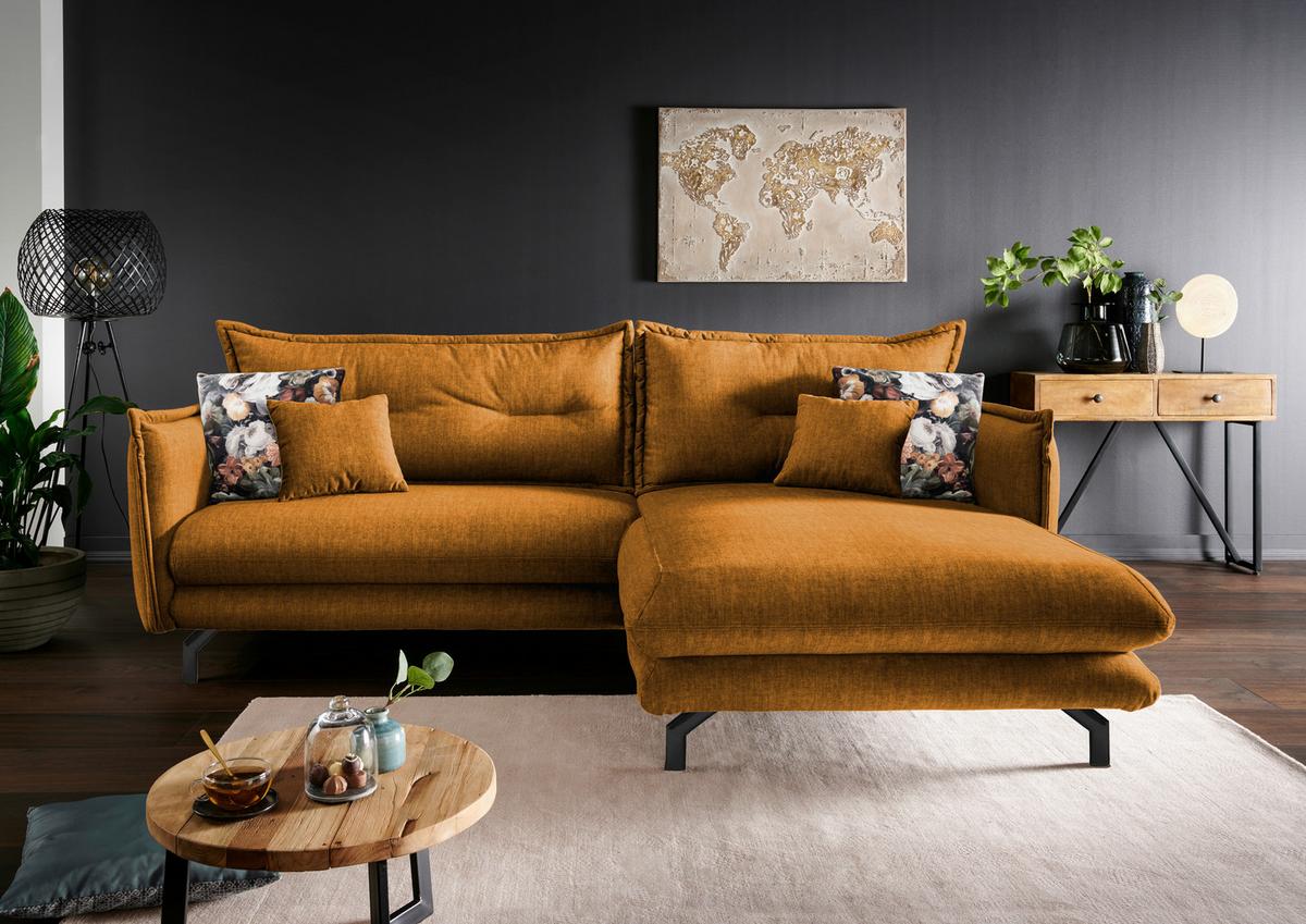 Wohnlandschaft Lava Gelb Velours - Gelb/Multicolor, MODERN, Textil/Metall (255/180cm) - Livetastic