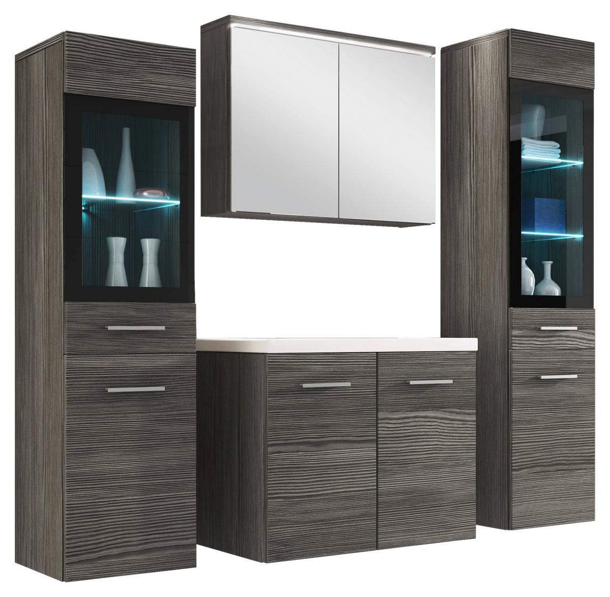 Badmöbel-Set 5-tlg. Madrit mit LED ca. 120 cm Eiche Dekor - Eichefarben/Weiß, Basics, Glas/Holzwerkstoff (120cm) - P & B