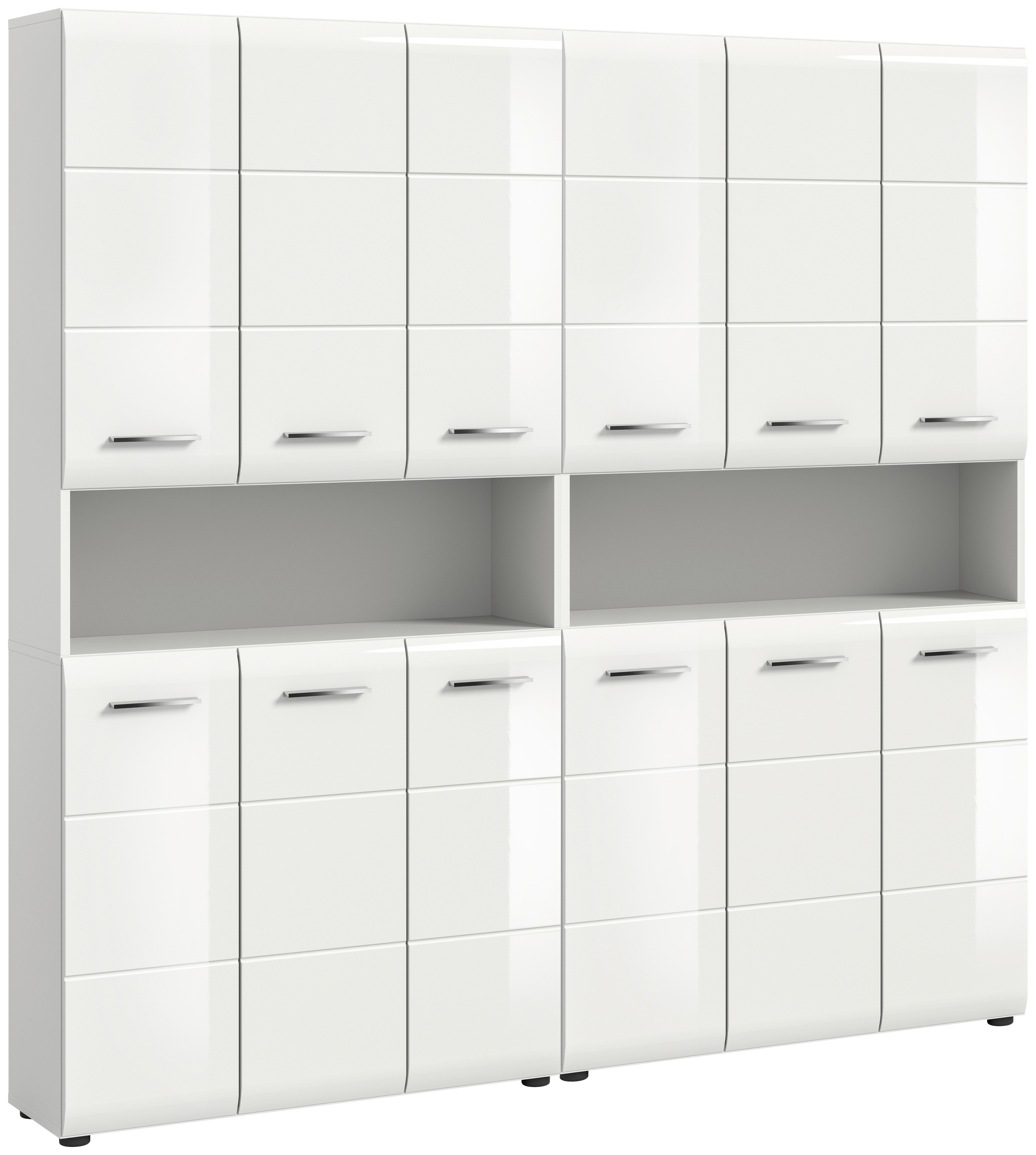 Hochschrank Ice ca. 180x185 cm Weiß - Weiß Hochglanz/Silberfarben, MODERN, Holzwerkstoff/Kunststoff (180/185/30cm) - MID.YOU