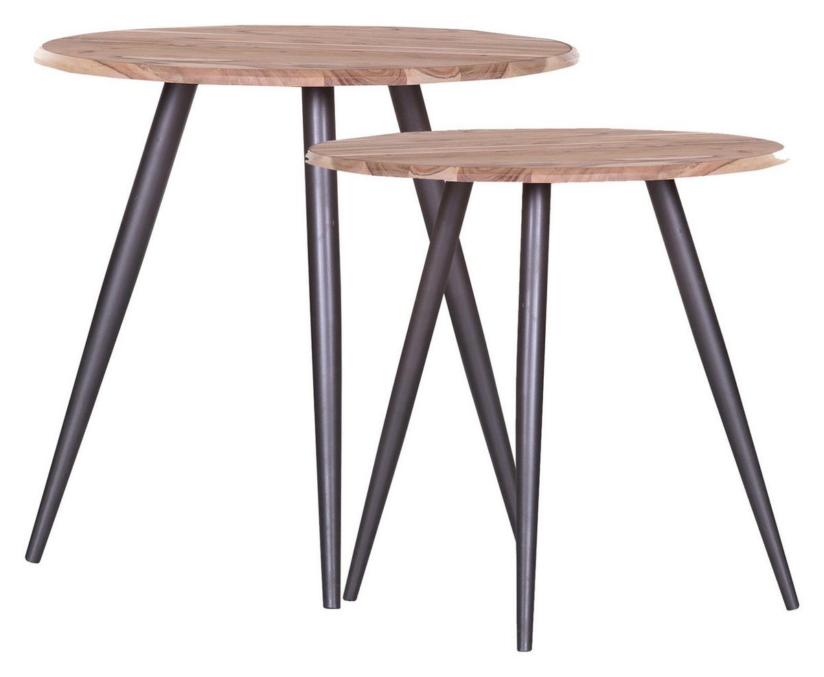 ZESTAW STOLIKÓW BOCZNYCH FIRESTONE - kolor akacjowy/czarny, Design, metal/drewno - Carryhome