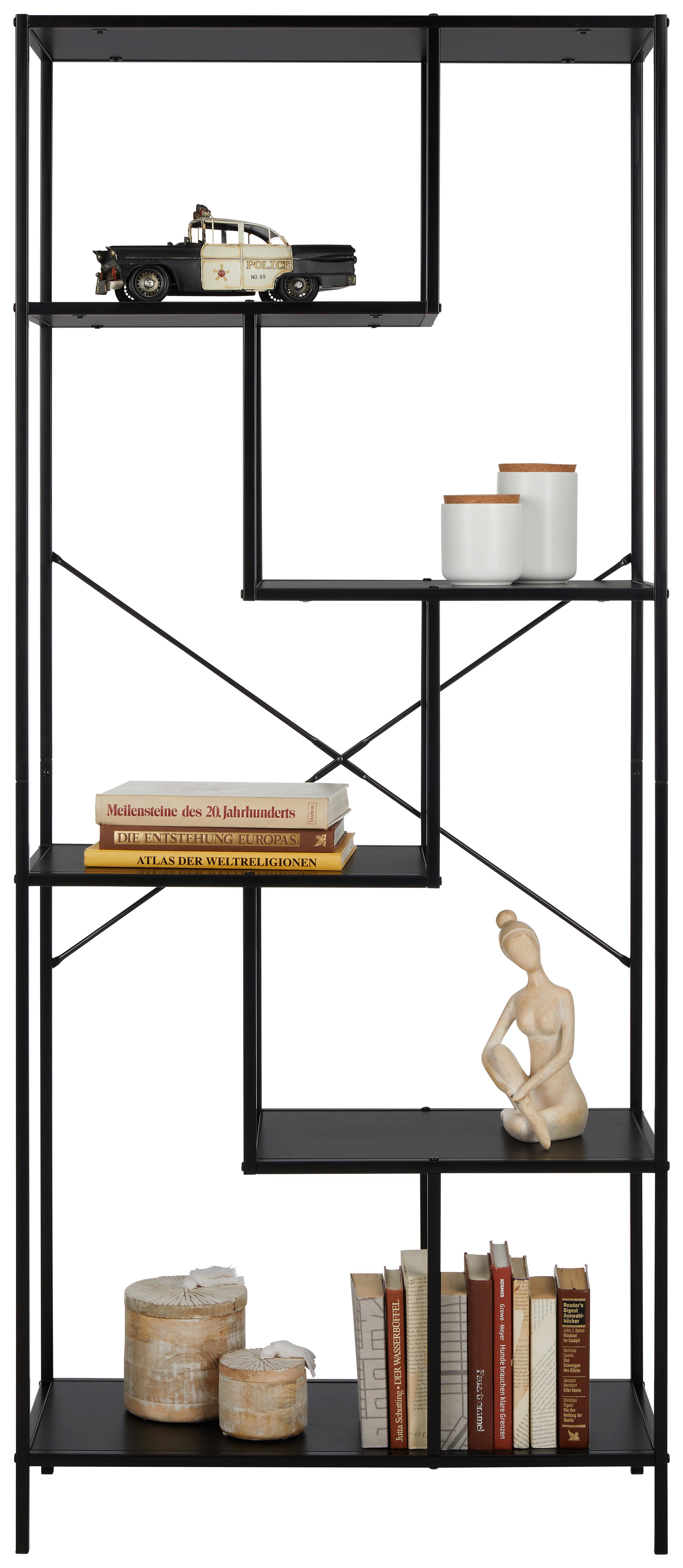 Regal in Schwarz/Naturfarben - Schwarz/Naturfarben, Modern, Holzwerkstoff/Metall (77/185/33,2cm) - Modern Living
