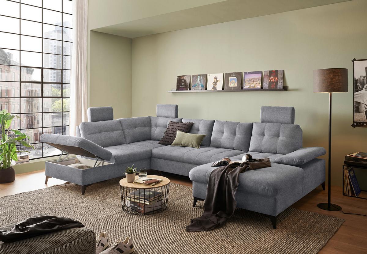 Wohnlandschaft Durban U ca. 218x324x170 cm Grau - Schwarz/Grau, KONVENTIONELL, Kunststoff/Textil (218/324/170cm) - MID.YOU