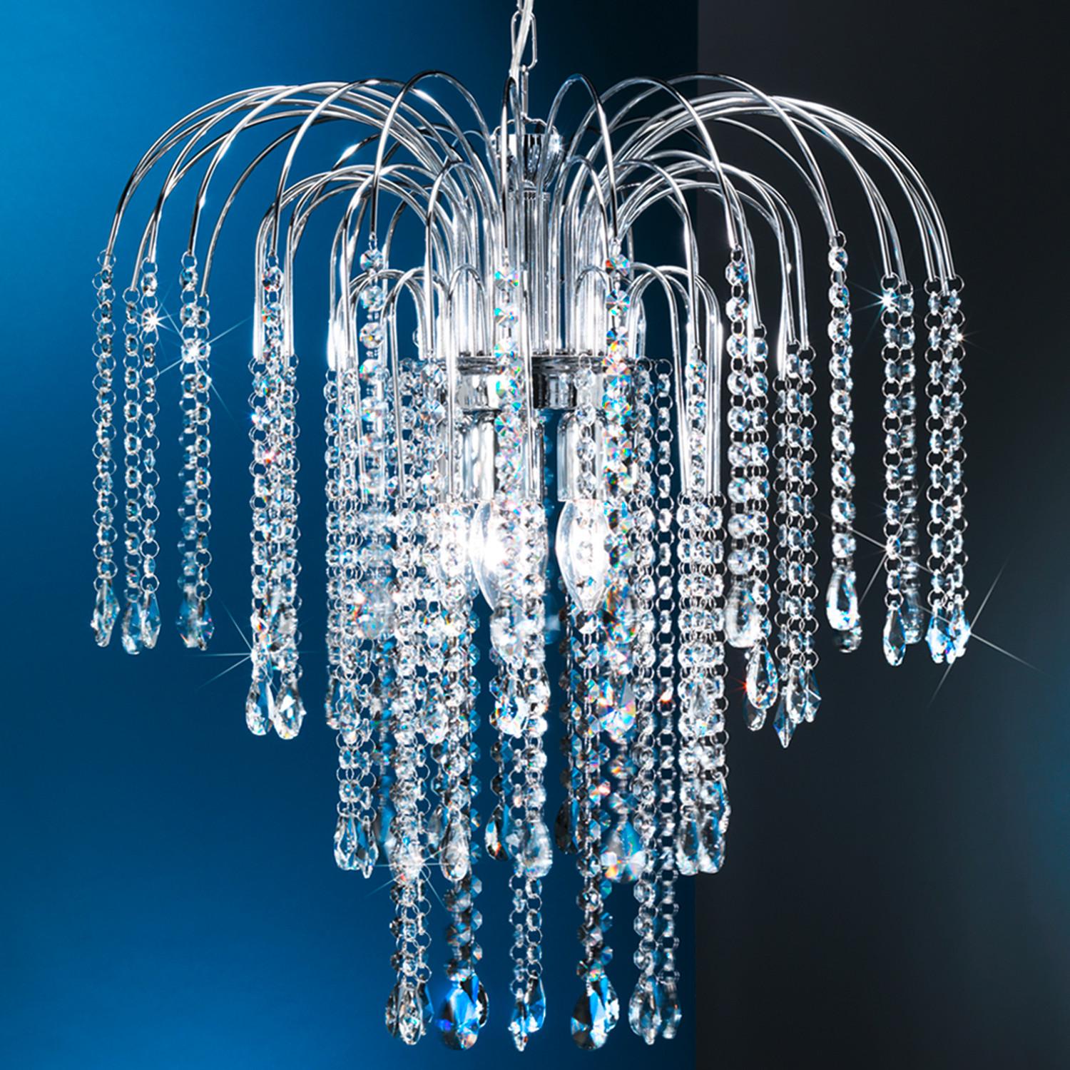Kristall-Hängeleuchte Pioggia Chromfarben max. 6 Watt - Chromfarben, KONVENTIONELL, Glas/Metall (50/110cm)