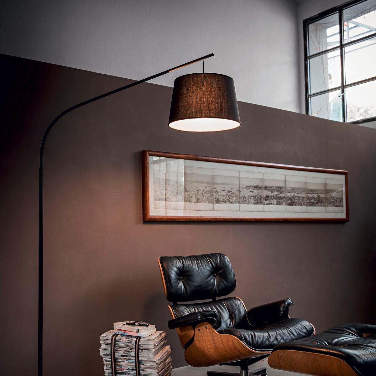 Bogenleuchte Daddy Schwarz max. 8 Watt - Schwarz, KONVENTIONELL, Textil/Metall (118/40/197cm) - Ideal Lux