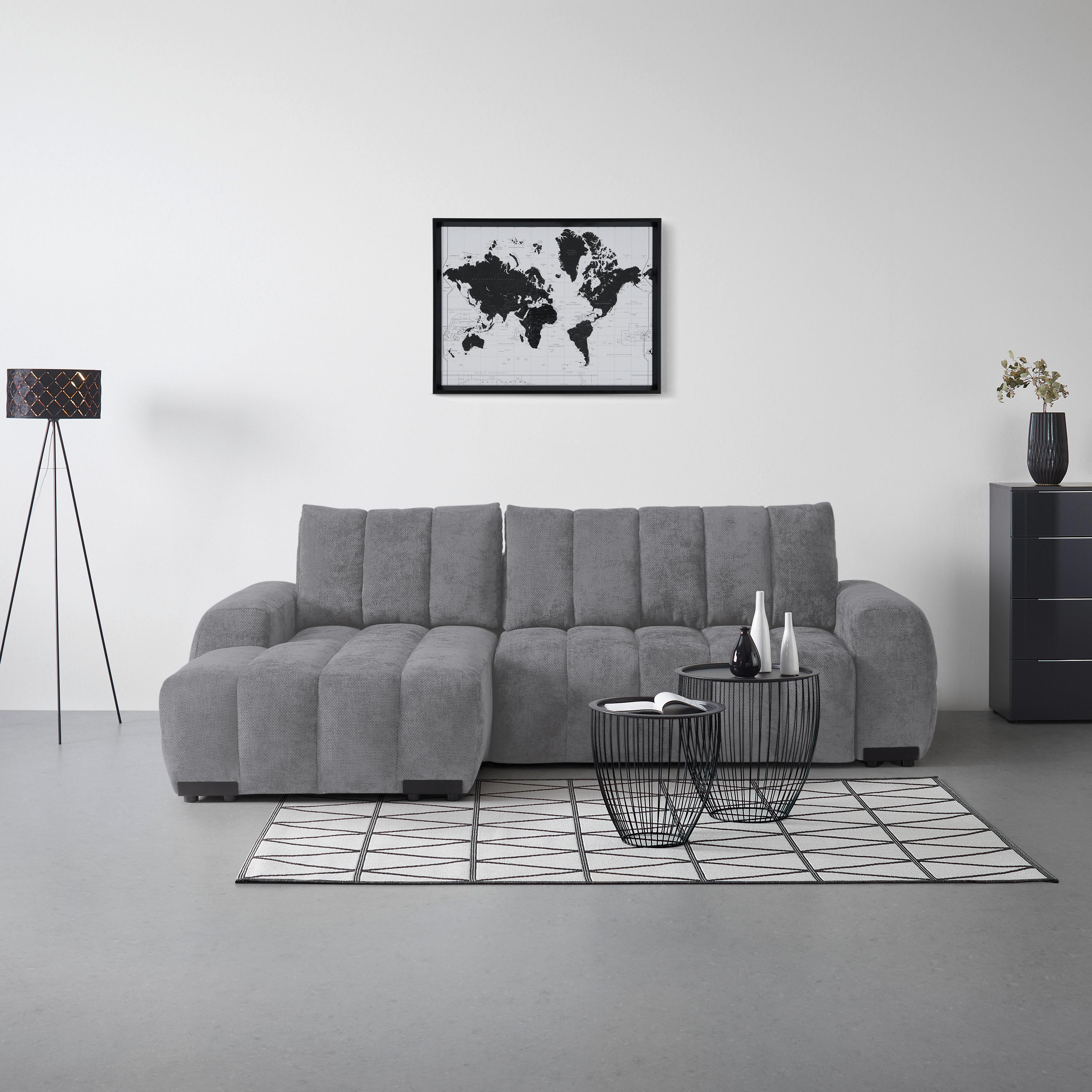 Wohnlandschaft Bolonia Grau - Schwarz Hochglanz/Grau, MODERN, Textil/Metall (166/93/273cm) - Mömax