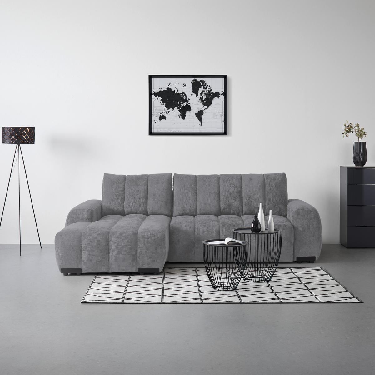 Wohnlandschaft Bolonia Grau - Schwarz Hochglanz/Grau, MODERN, Textil/Metall (166/93/273cm) - Mömax