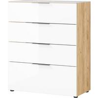 Kommode Oakland in Weiss/Eichefarben - Chromfarben/Weiss, Modern, Glas/Holzwerkstoff (83/102/42cm) - Premium Living