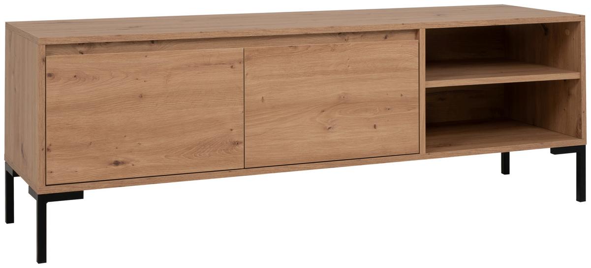 SZAFKA RTV KORSIKA 56A - antracytowy/dąb artisan, Design, materiał drewnopochodny/metal (150/49/40cm) - MID.YOU