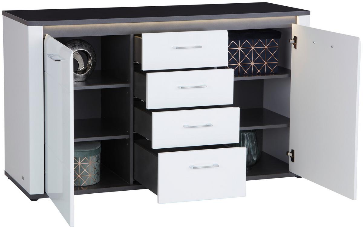 Komoda Alassio Alsk09 - bijela/boje grafita, Moderno, drvni materijal/plastika (156,3/86,2/40,5cm) - Modern Living