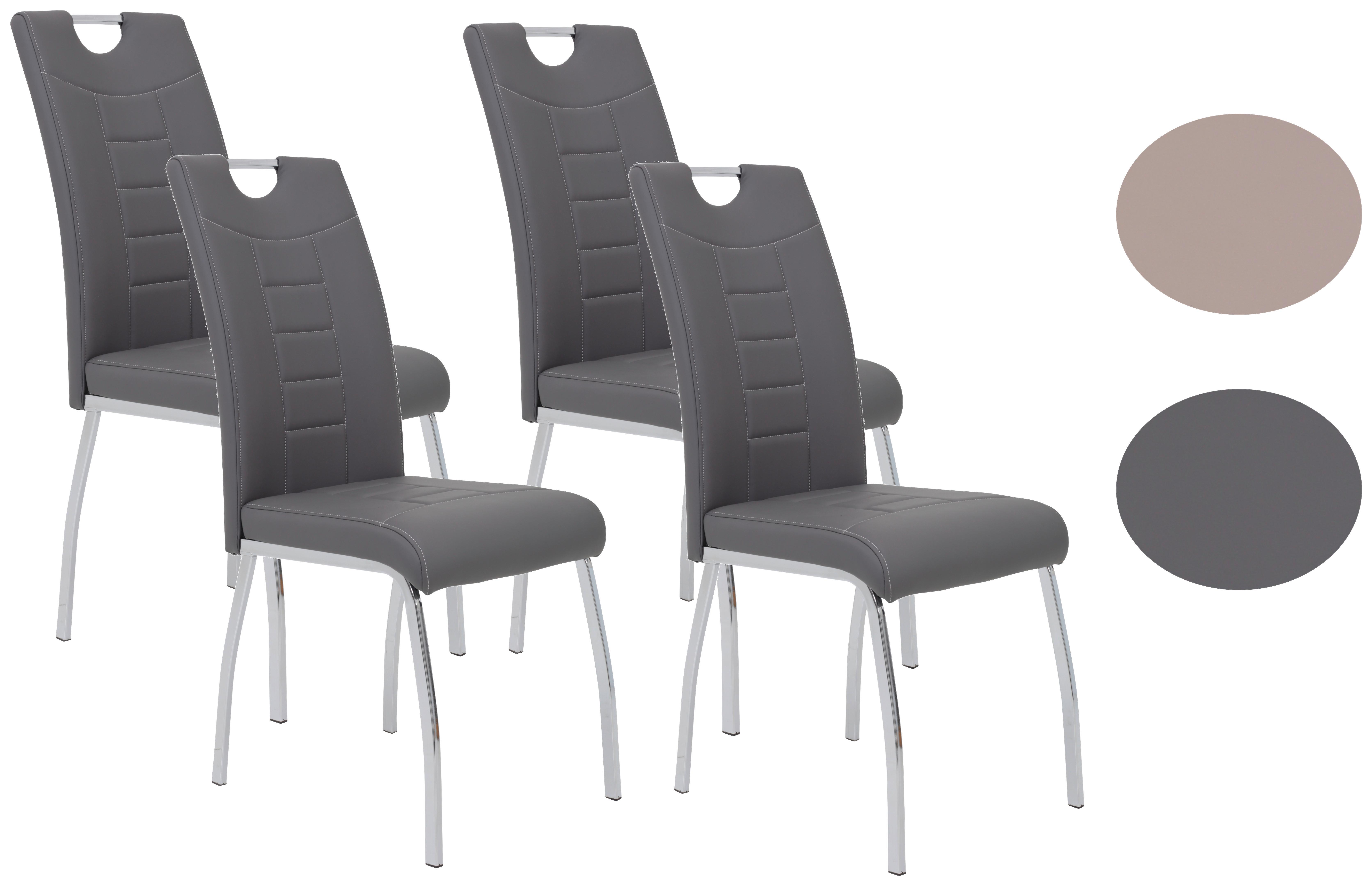 StuhL-Set Andrea Grau 4er-Set - Chromfarben/Weiß, MODERN, Textil/Metall (43/100/64cm) - MID.YOU