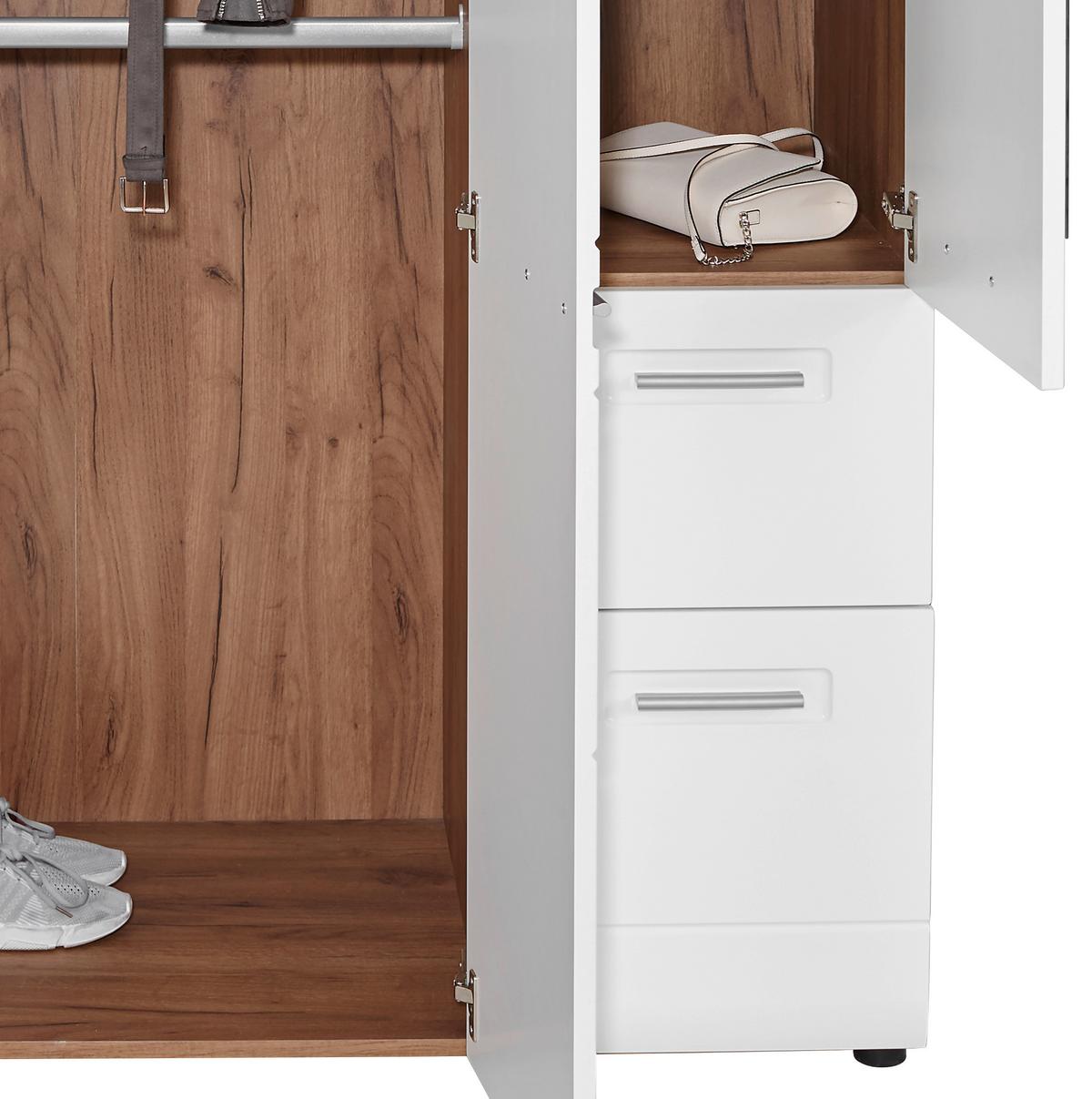 Omara Za Oblačila Avensis New, Bela, Temni Hrast, Ogledalo - barve hrasta/bela, Konvencionalno, umetna masa/leseni material (120/205,7cm) - Mömax