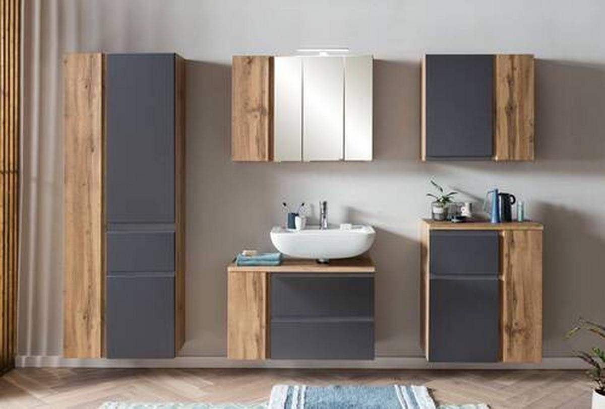 Hochschrank "Varese" in grau/wotaneiche - Eiche Wotan/Grau, MODERN, Holzwerkstoff (65/180/35cm) - Held