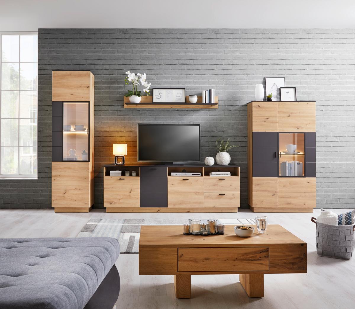Zidna Polica Tonale - siva/boje hrasta, Moderno, drvni materijal (107/19/21,6cm) - Modern Living