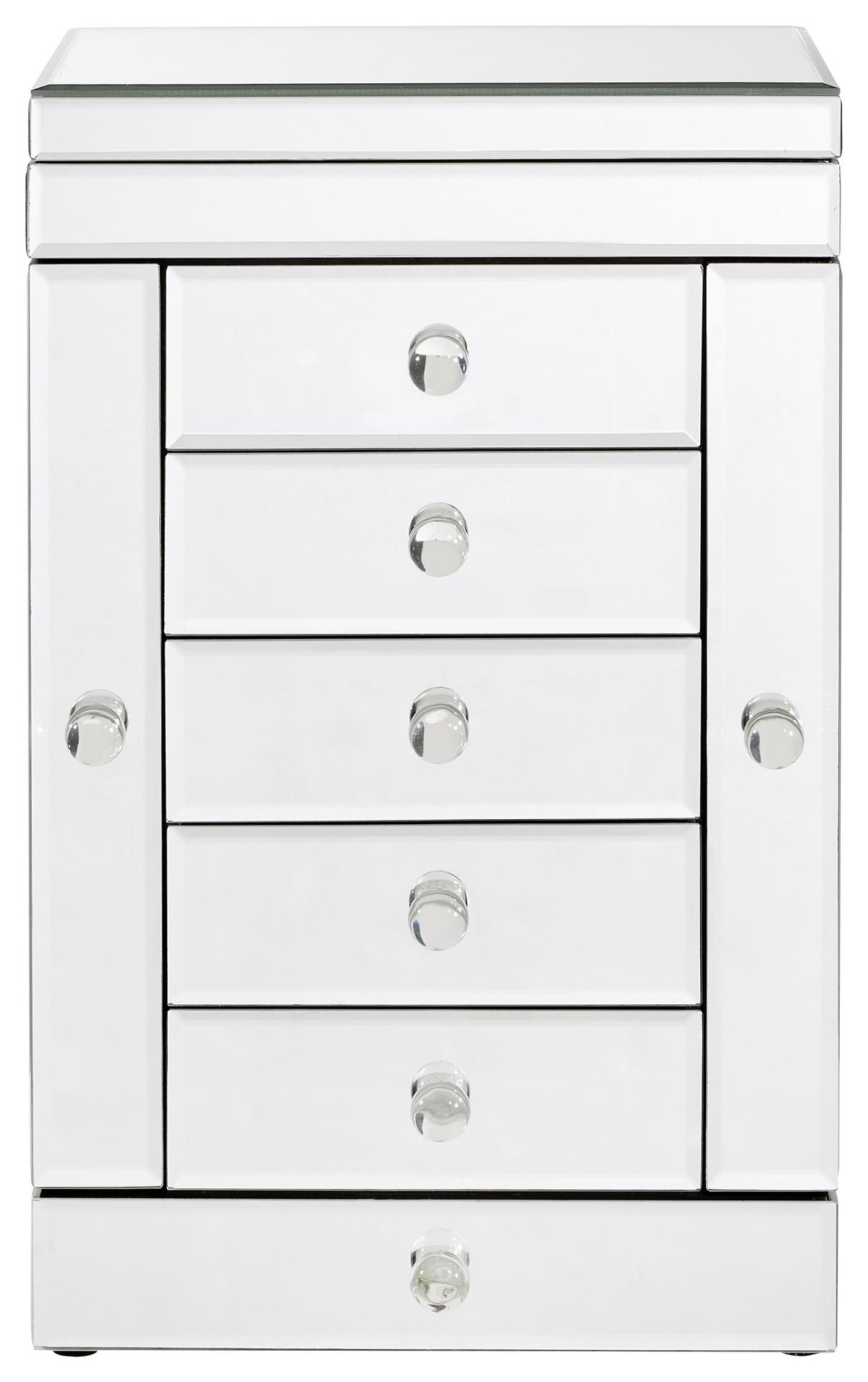 SZAFKA NA BIŻUTERIĘ PAMELA - kolor srebrny, Design, materiał drewnopochodny/szkło (26/41/18cm) - Xora