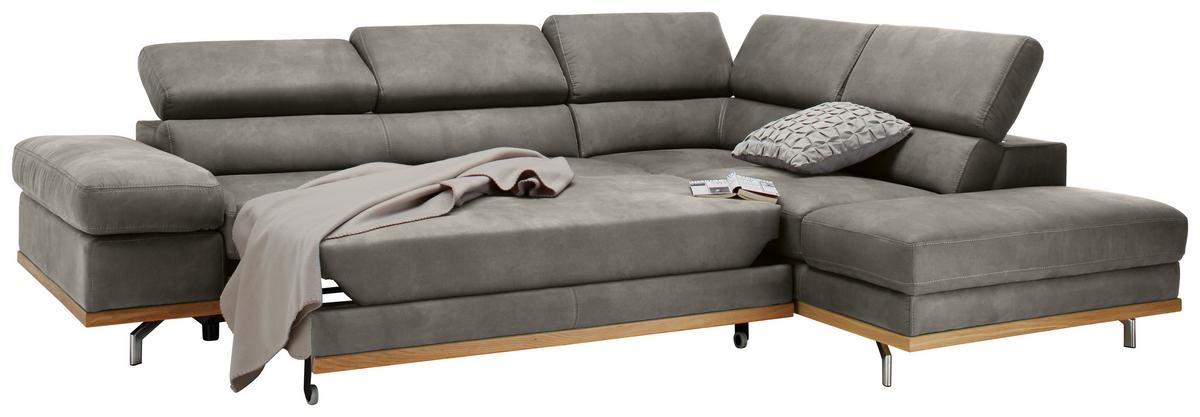 Ecksofa Carmen Grau mit Bettfunktion - Chromfarben/Silberfarben, Konventionell, Holz/Textil (292/93/226cm) - Zandiara