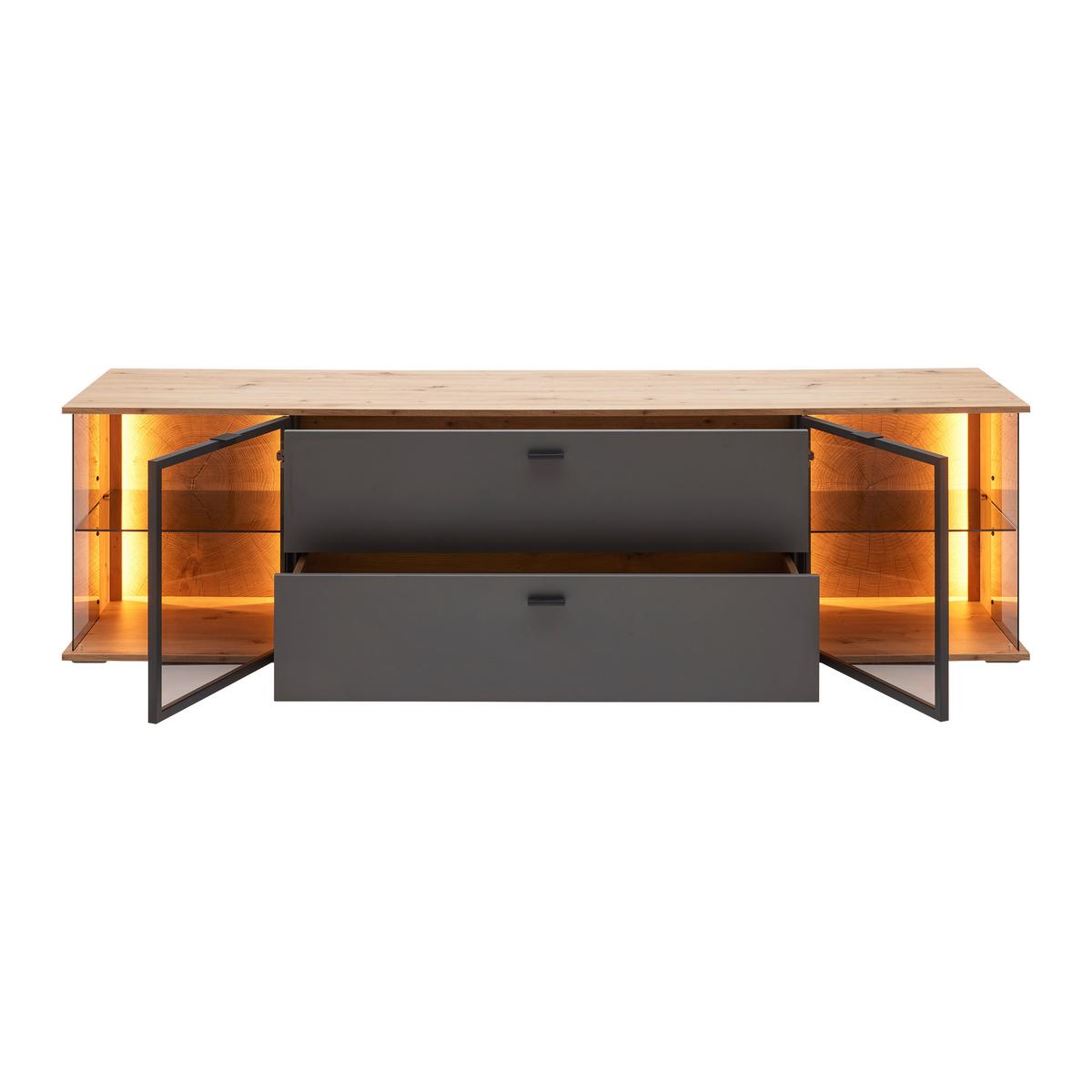 TV-Element Florenz Grau/Schwarz/Eiche Artisan - Schwarz/Eiche Artisan, MODERN, Glas/Holzwerkstoff (210/56,7/50cm) - Premium Living