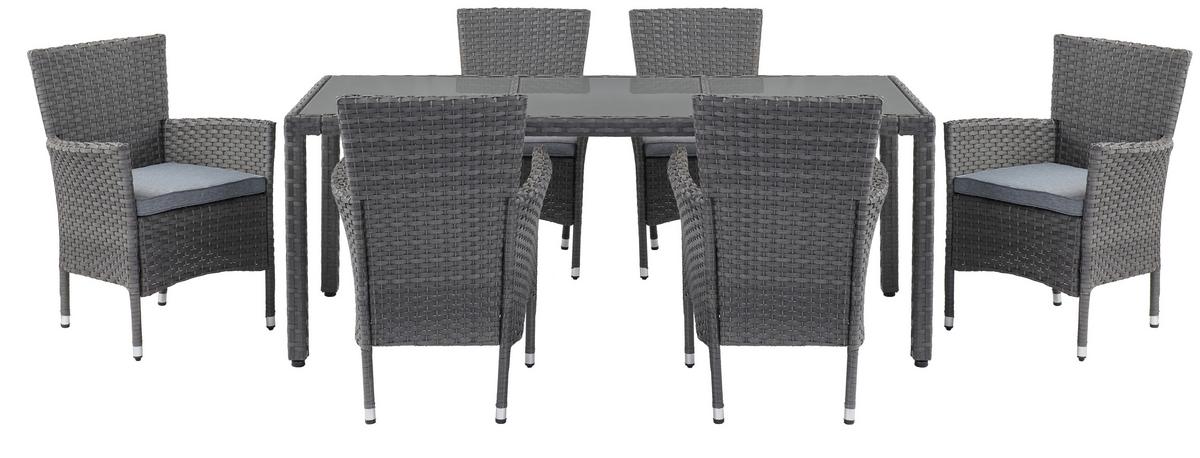 Vrtna Garnitura Eva, Sivorjava, 7-Delni Set - siva/rjava, Moderno, kovina/umetna masa - Modern Living