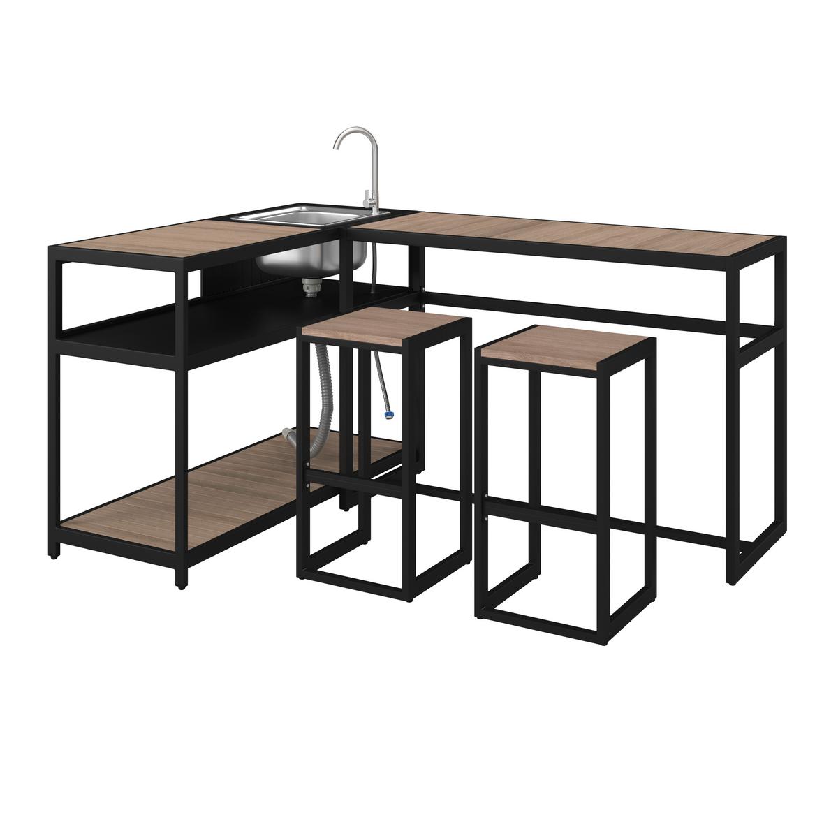 Vanjska Kuhinja Delia - prirodne boje/crna, Moderno, metal/plastika - Bessagi Garden