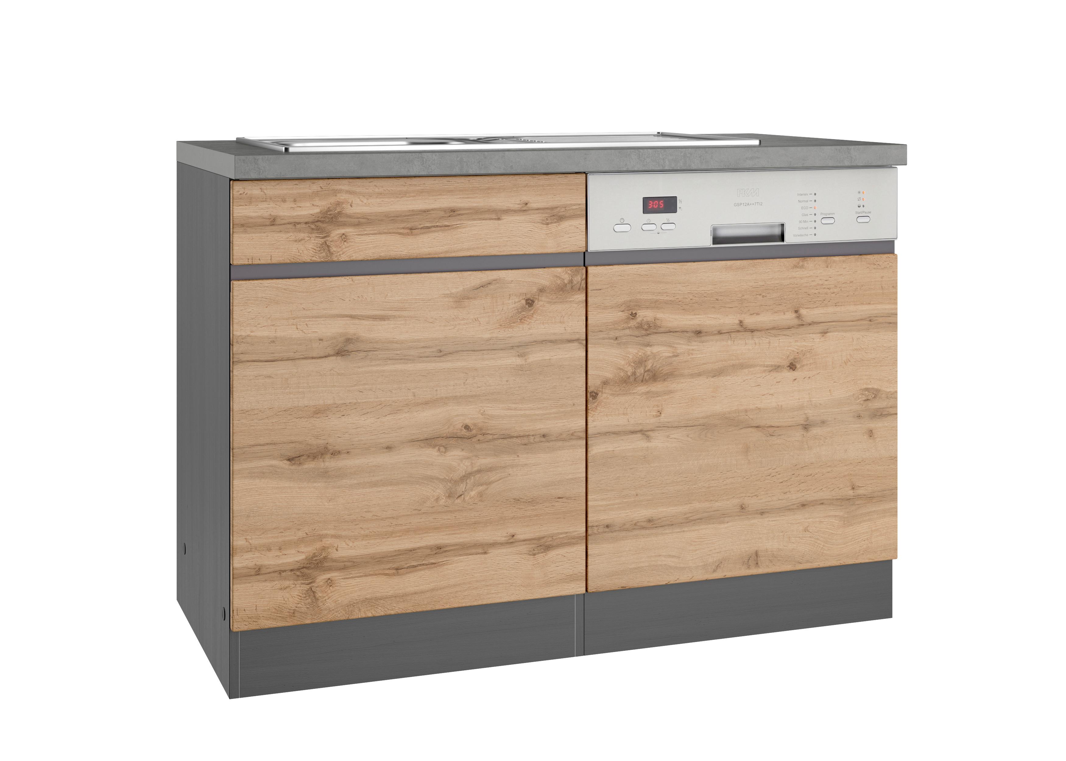 Spülenschrank Turin mit Spüle ca. 120x86 cm Graphit/Eiche - Eiche Wotan/Graphitfarben, Design, Holzwerkstoff (120/86/60cm) - Held
