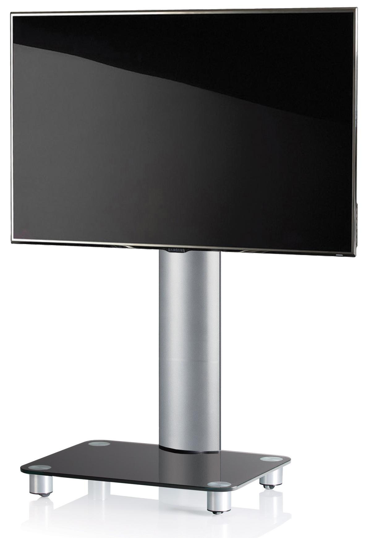 TV-Rack Tosal m. Rollen ca. 60x100 cm Schwarz/Silber - Silberfarben/Schwarz, KONVENTIONELL, Glas/Metall (60/100/44cm) - MID.YOU