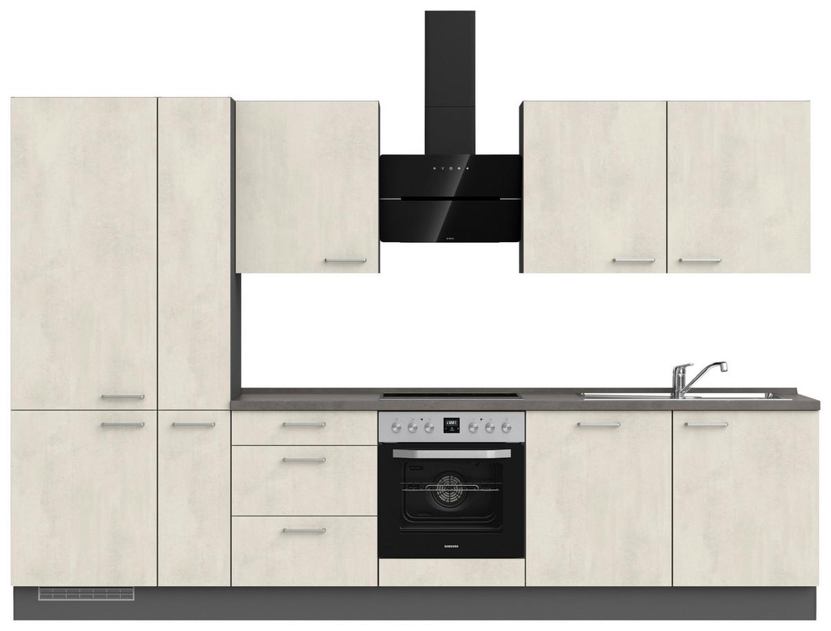 Küchenblock Riva High m. Geräten Weiß - Schieferfarben/Edelstahlfarben, MODERN, Holzwerkstoff/Metall (330cm) - Nobilia