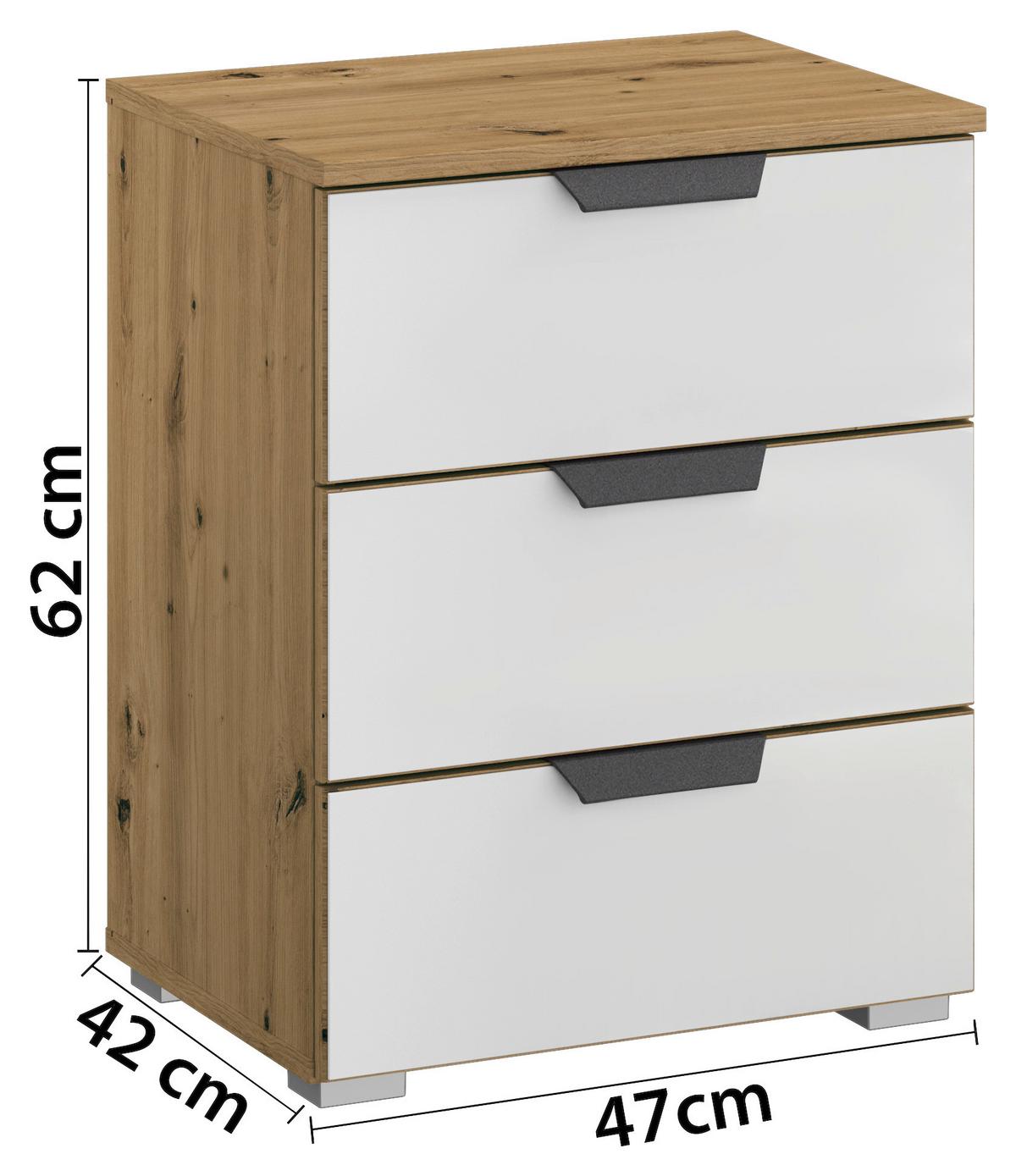 Nočna Omarica Artemis, Barva Hrasta, Bela - siva/bela, Moderno, kovina/umetna masa (47/62/42cm) - Rauch Möbel
