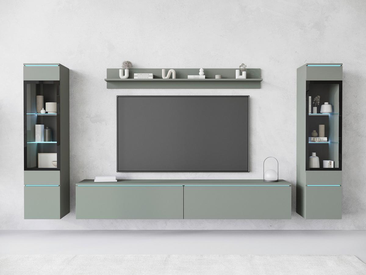 Dnevni Regal Vera I, Zelena, Z Osvetlitvijo, 4-Delni - siva/zelena, Trend, umetna masa/steklo (240/130/33cm) - P & B