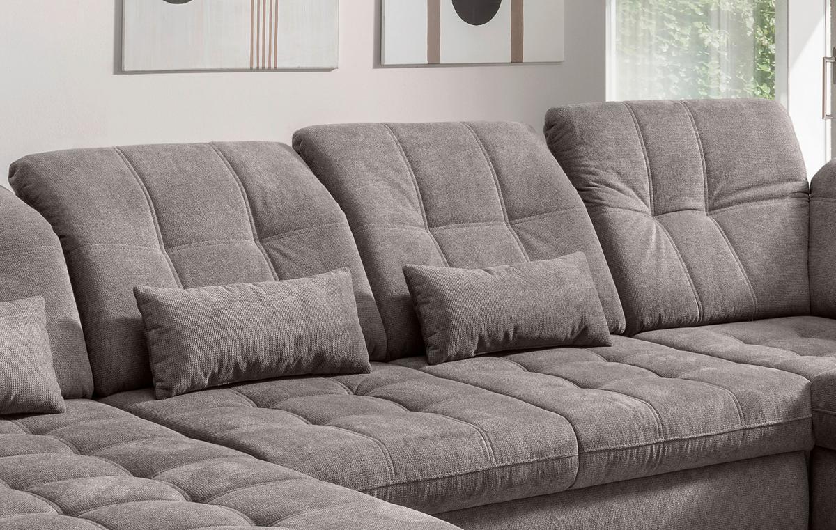 Wohnlandschaft Rigatti Grau- Braun Chenille mit Bettkasten - Graubraun/Schwarz, MODERN, Textil/Metall (184/387/252cm) - Livetastic