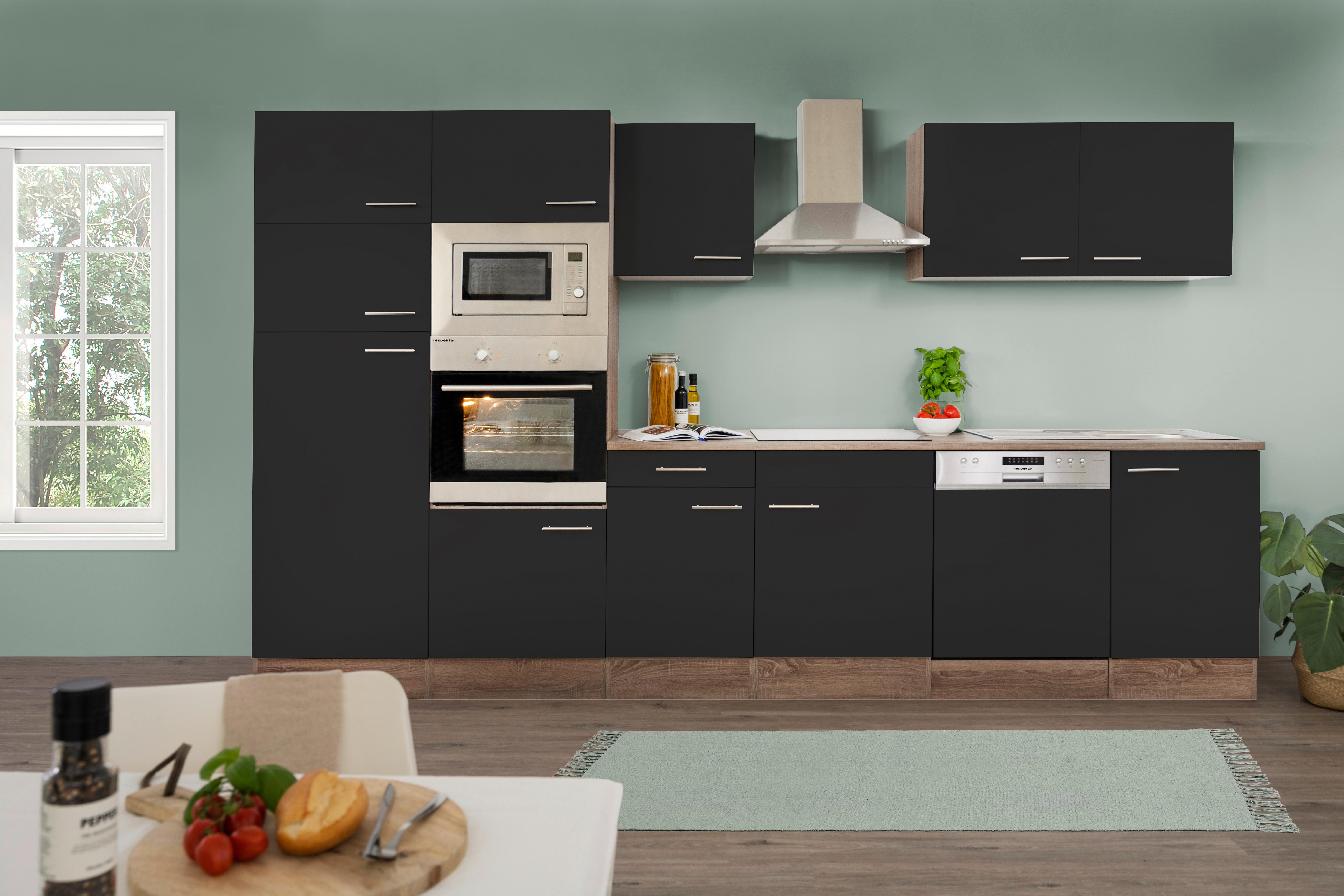 Küchenleerblock LBKB340EYSMIGKE - Edelstahlfarben/Eichefarben, Basics, Holzwerkstoff/Metall (340cm) - Respekta
