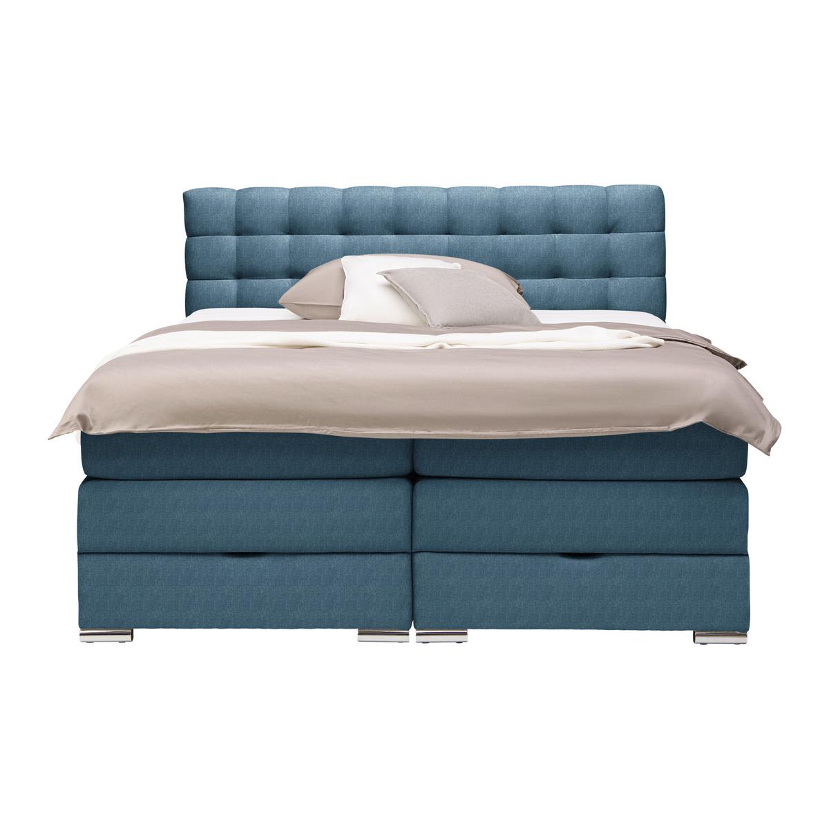 Boxspringbett London Blau ca. 160x200cm - Blau/Chromfarben, MODERN, Holz/Holzwerkstoff (160/200cm) - Premium Living