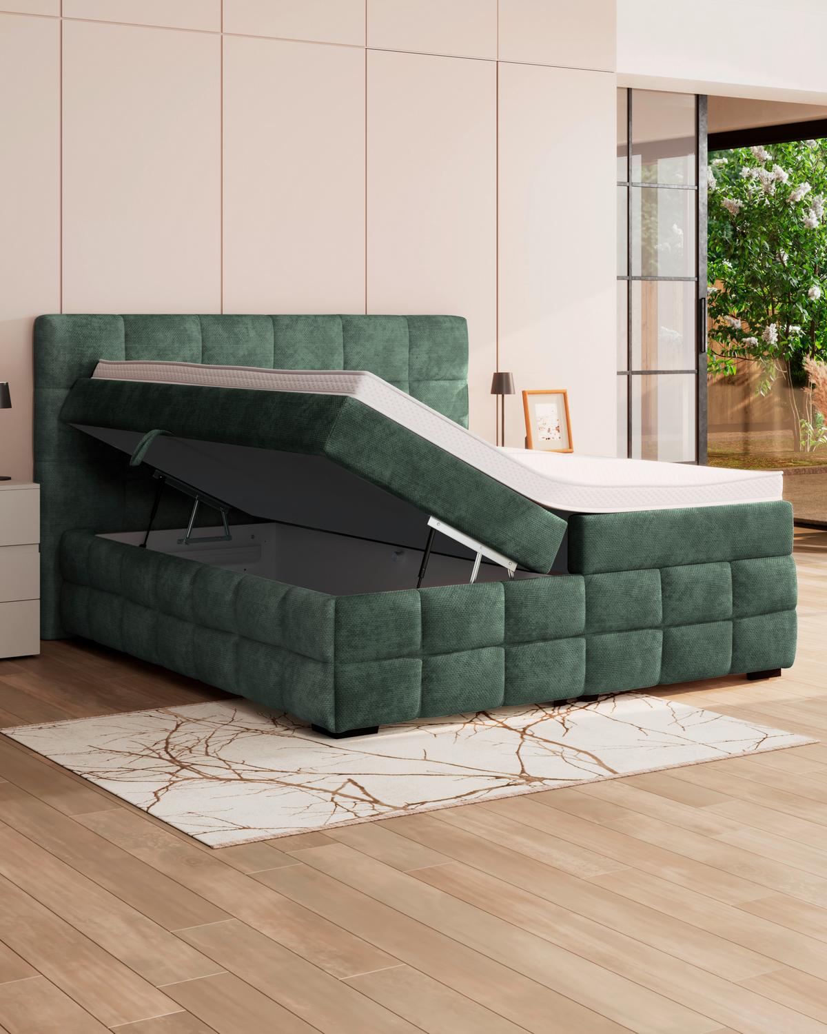 PAT BOX VEGA - verde, Trend, lemn/textil (160/200cm) - Modern Living