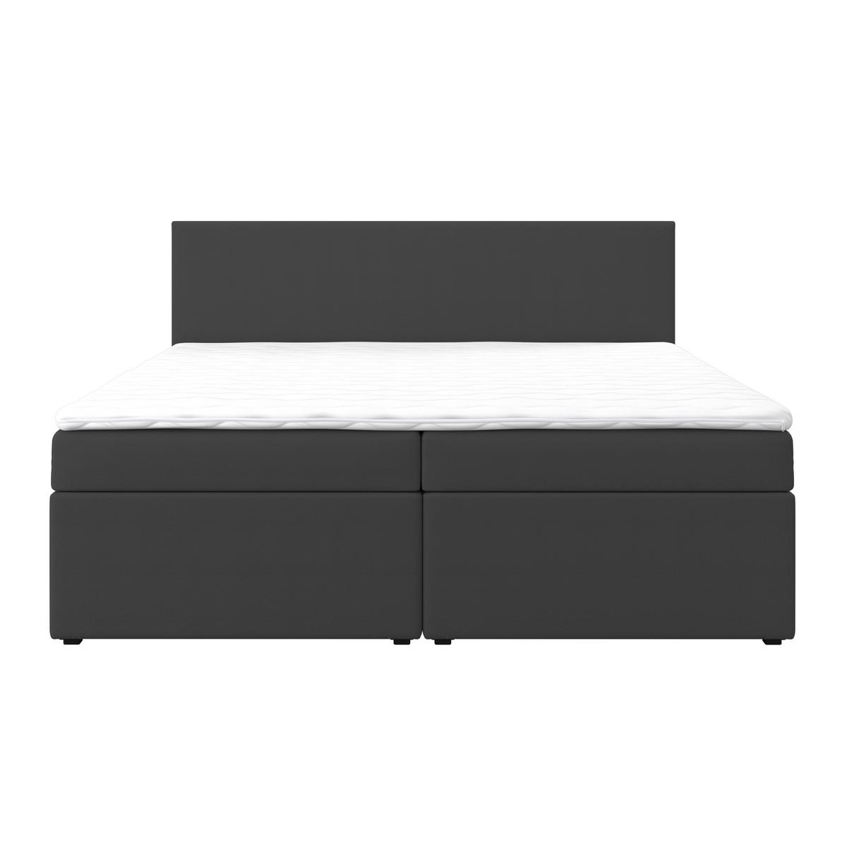 Boxbett Lucy ca. 180x200 cm Dunkelgrau mit Topper - Dunkelgrau, MODERN, Holz/Holzwerkstoff (180/200cm) - Bessagi Home