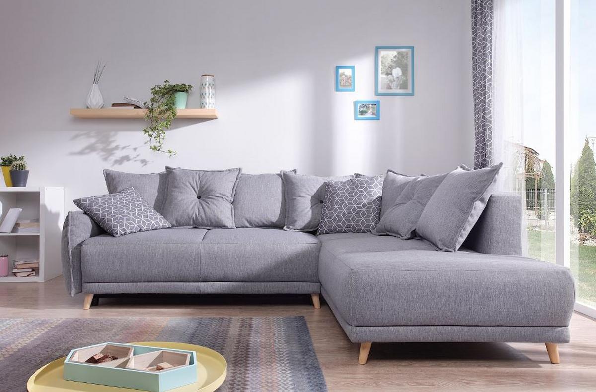 Eckschlafsofa in Hellgrau ´LAZY LUKKA´ - Hellgrau/Kieferfarben, Basics, Holz/Textil (235/190cm) - MID.YOU