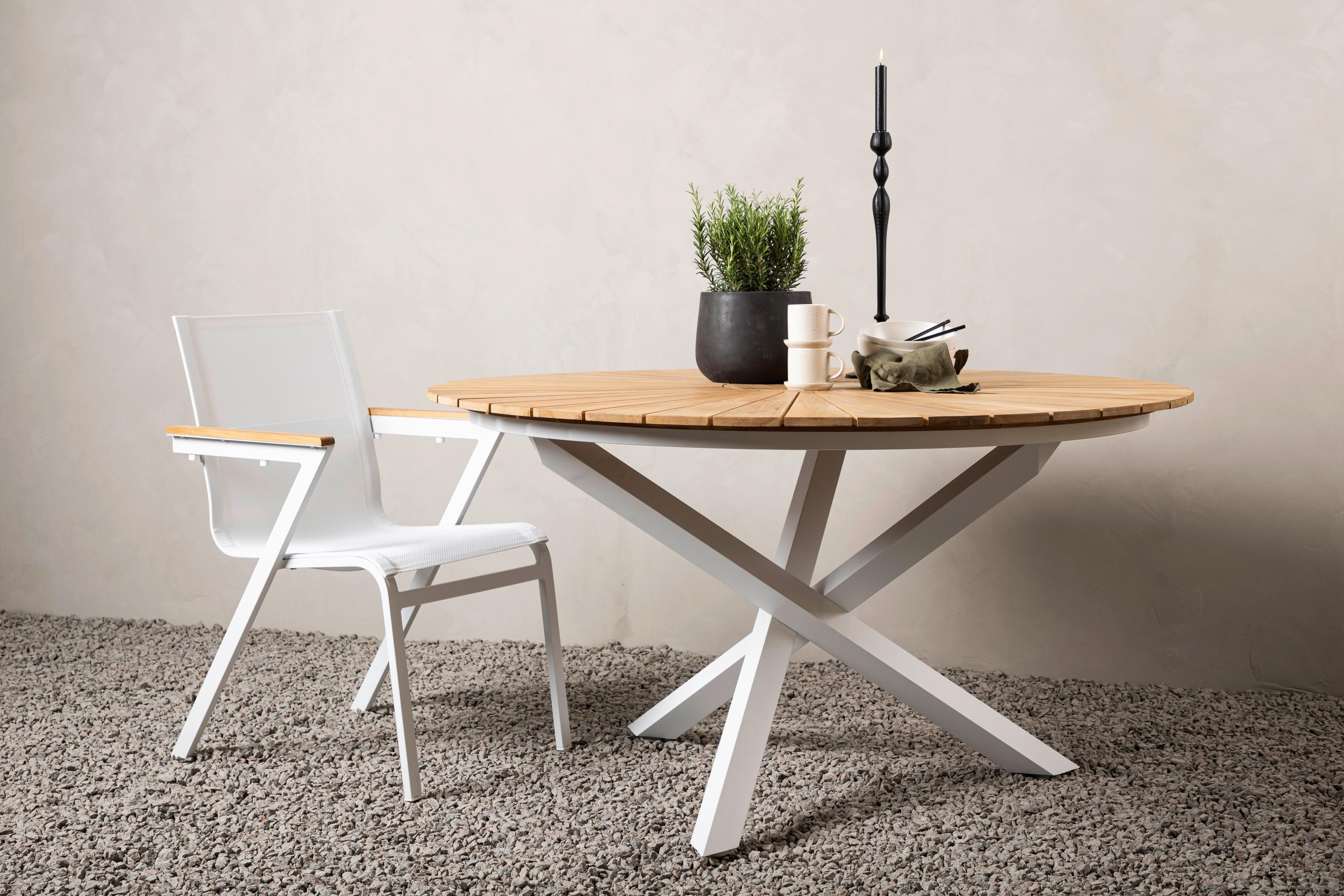 Gartentisch Mexico ca. 140x75 cm Alu Weiß/Teak - Weiß/Teakfarben, KONVENTIONELL, Holz/Metall (140/140/75cm) - Gardenson