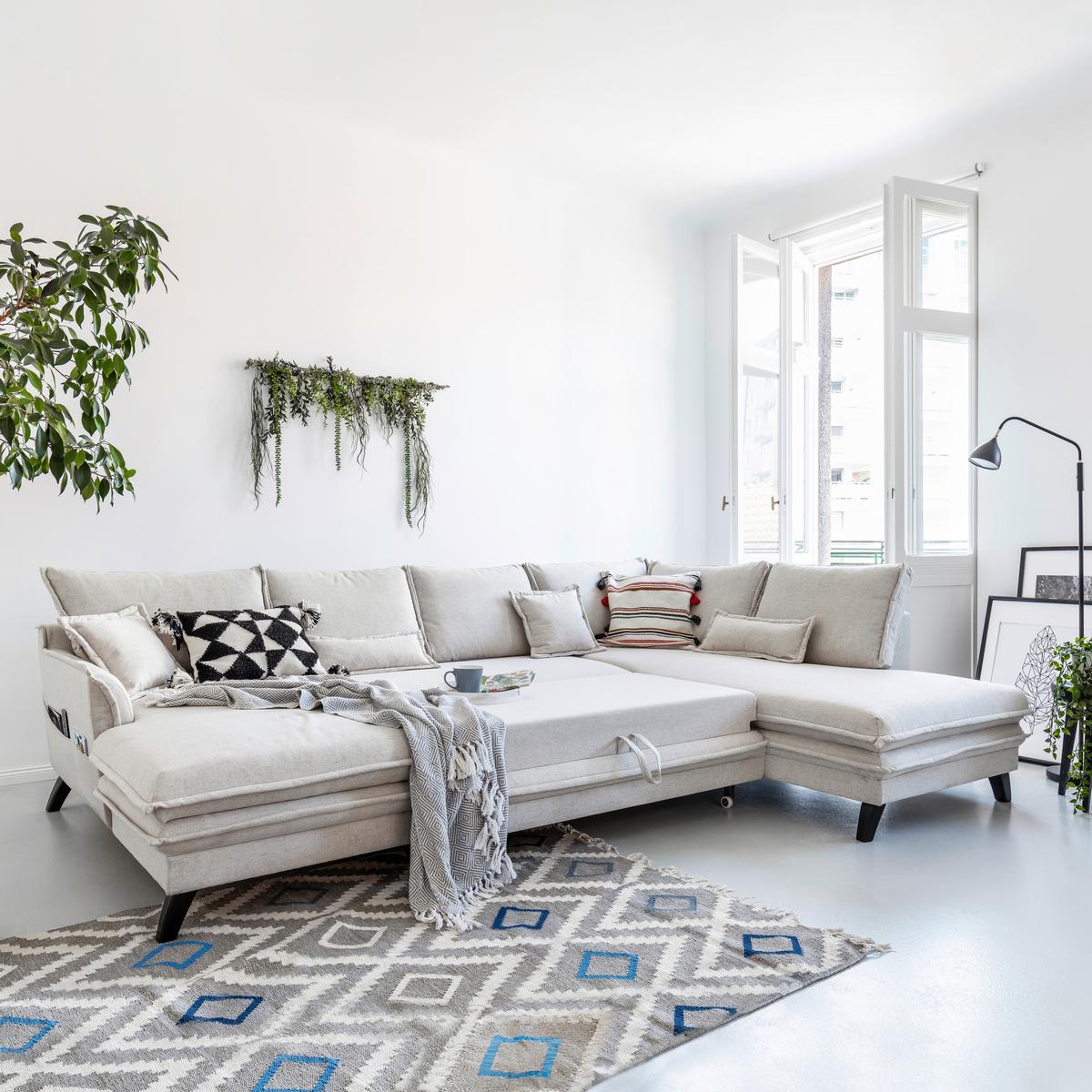 DUŻY NAROŻNIK CHARMING CHARLIE BEIGE - beżowy/czarny, Basics, materiał drewnopochodny/drewno (150/300/200cm) - MID.YOU