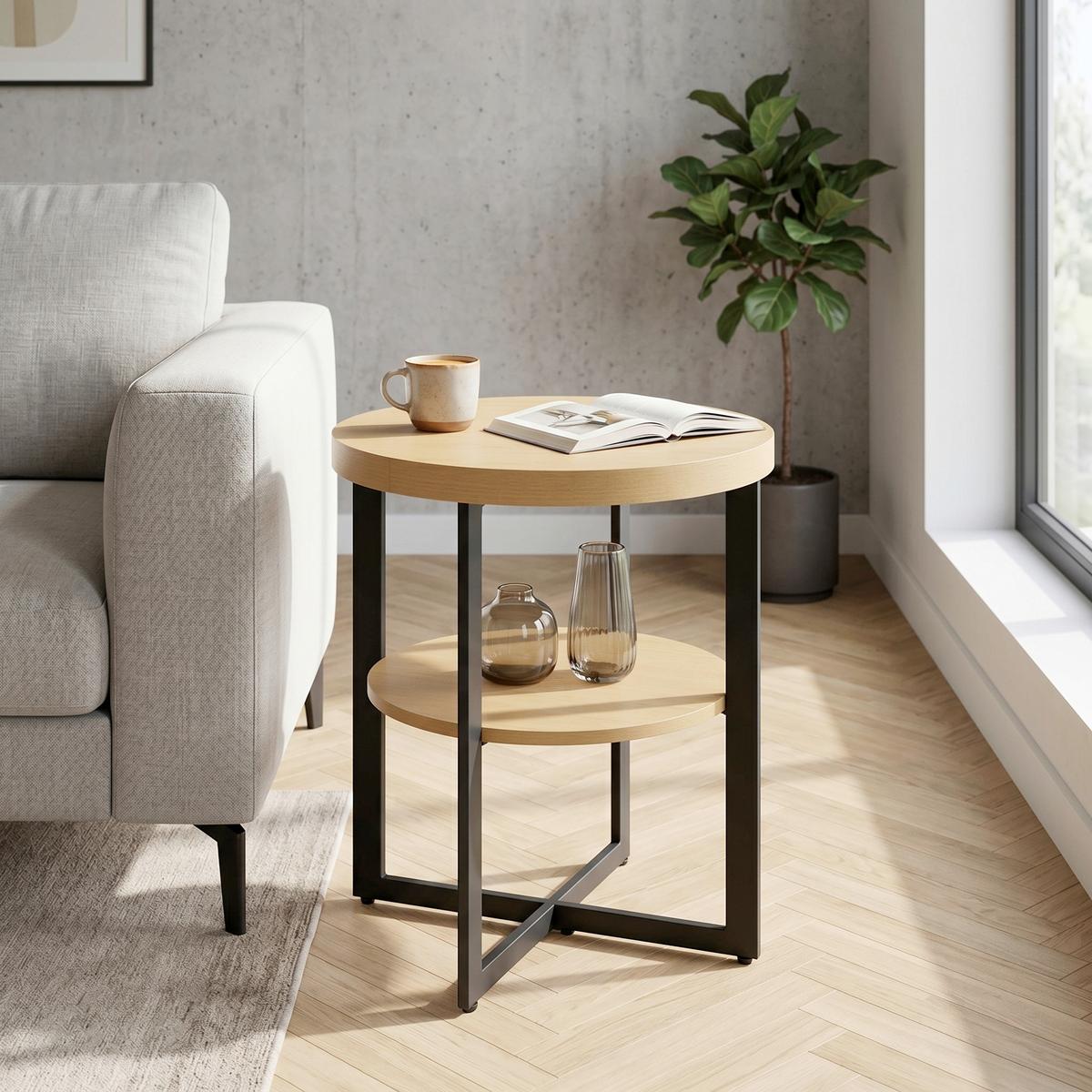 Beistelltisch Rondo Schwarz/Eiche Artisan - Schwarz/Eiche Artisan, KONVENTIONELL, Holzwerkstoff/Metall (50/50/55cm) - Mömax