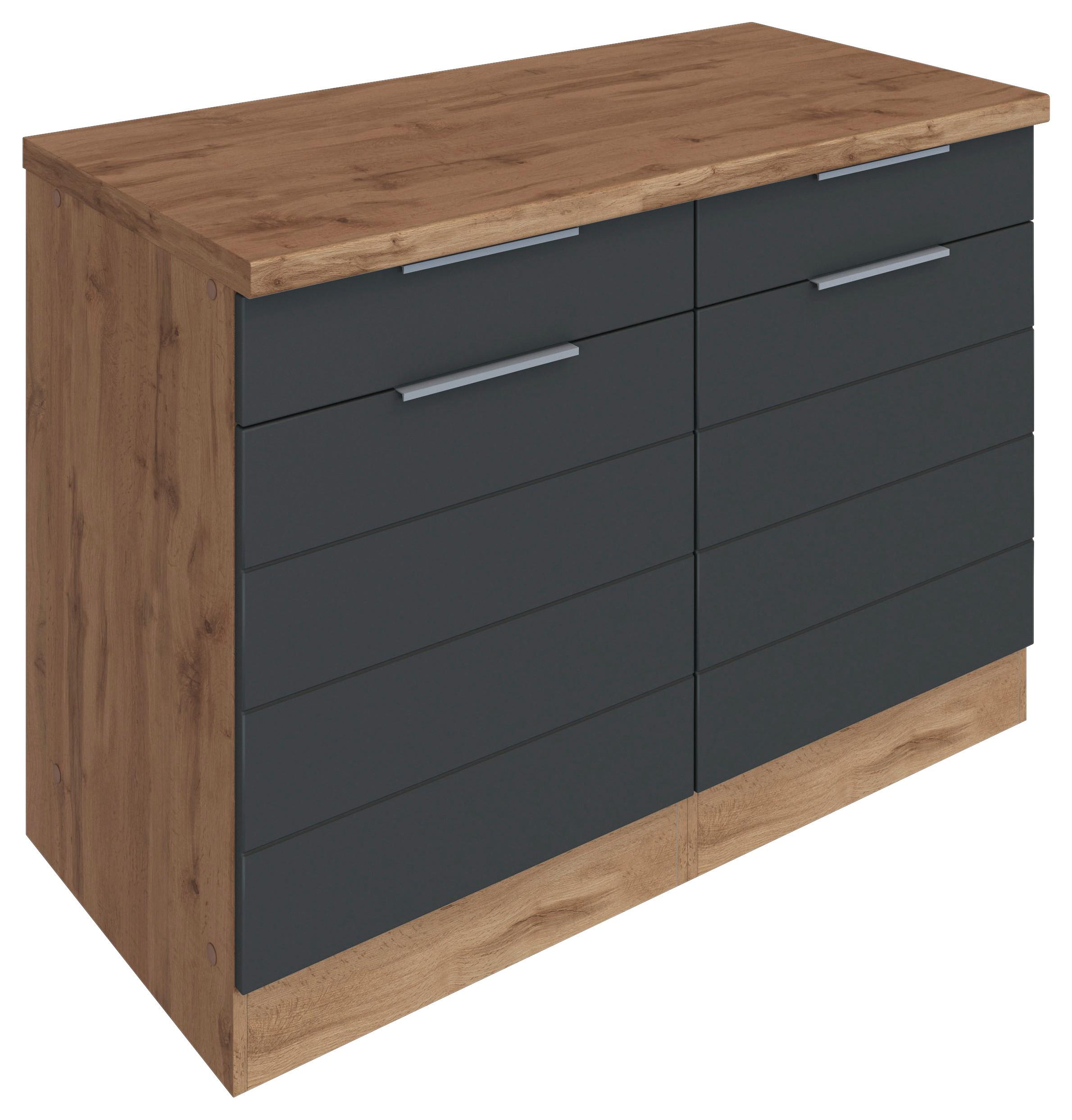 Küchenunterschrank Florenz ca. 120 cm Grau/Eiche - Eiche Wotan/Grau, Design, Holzwerkstoff/Metall (120/86/60cm) - Held