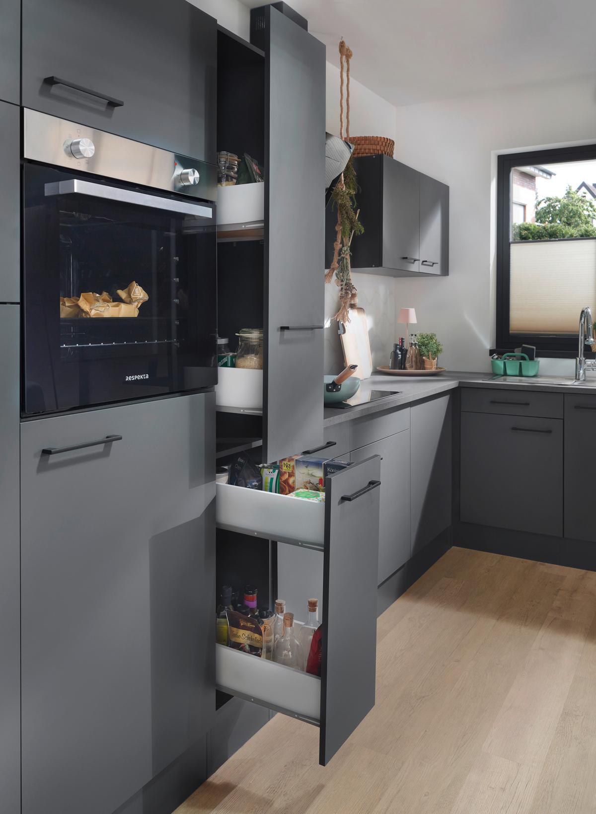 Kotna Kuhinja Z Aparati Oliver, 310x172cm - temno siva/črna, Design, kovina/leseni material (310/172cm) - Respekta