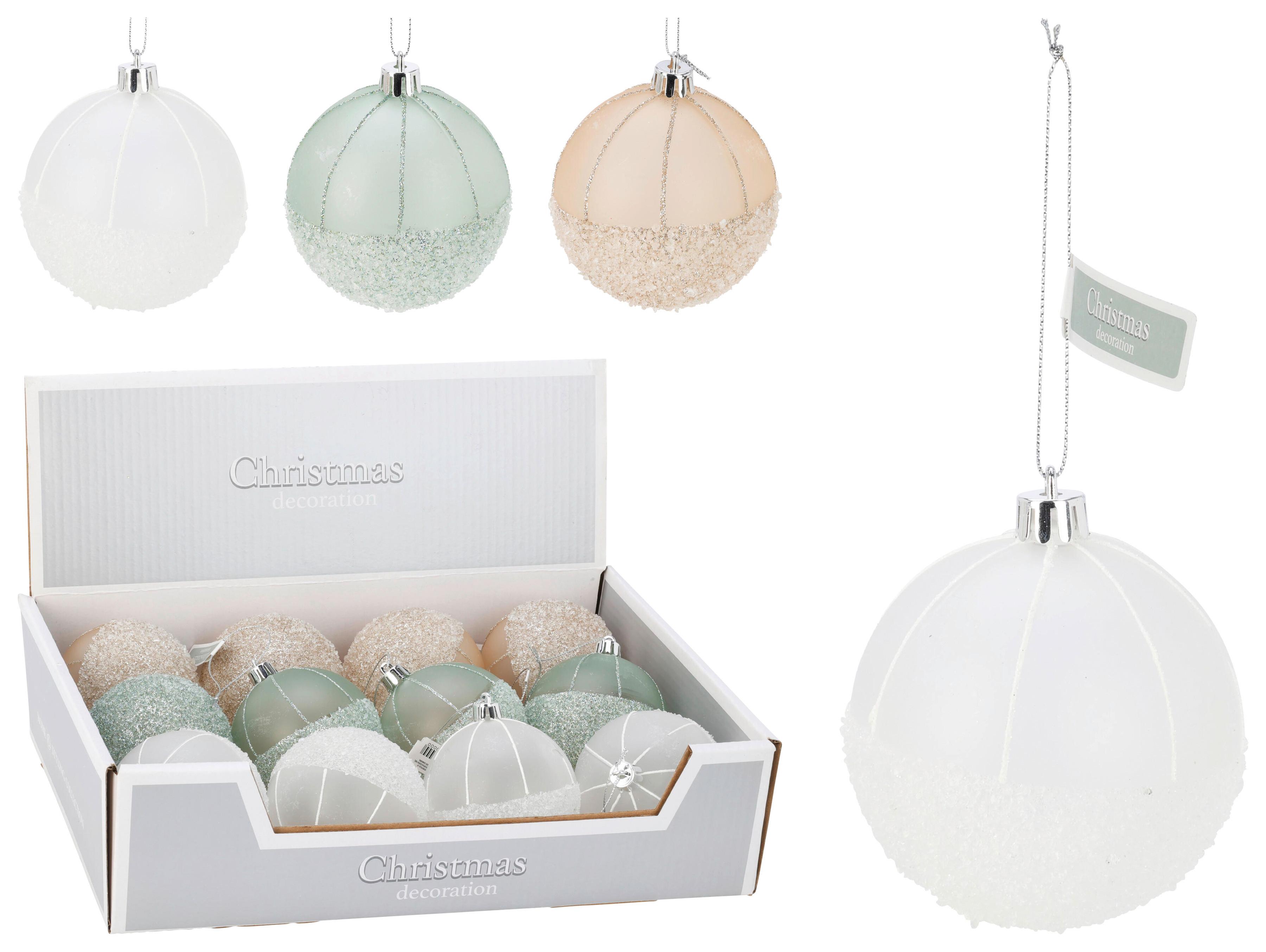 Christbaumkugel SNOWLY - vert sauge/blanc, matière synthétique (8/8/8cm)