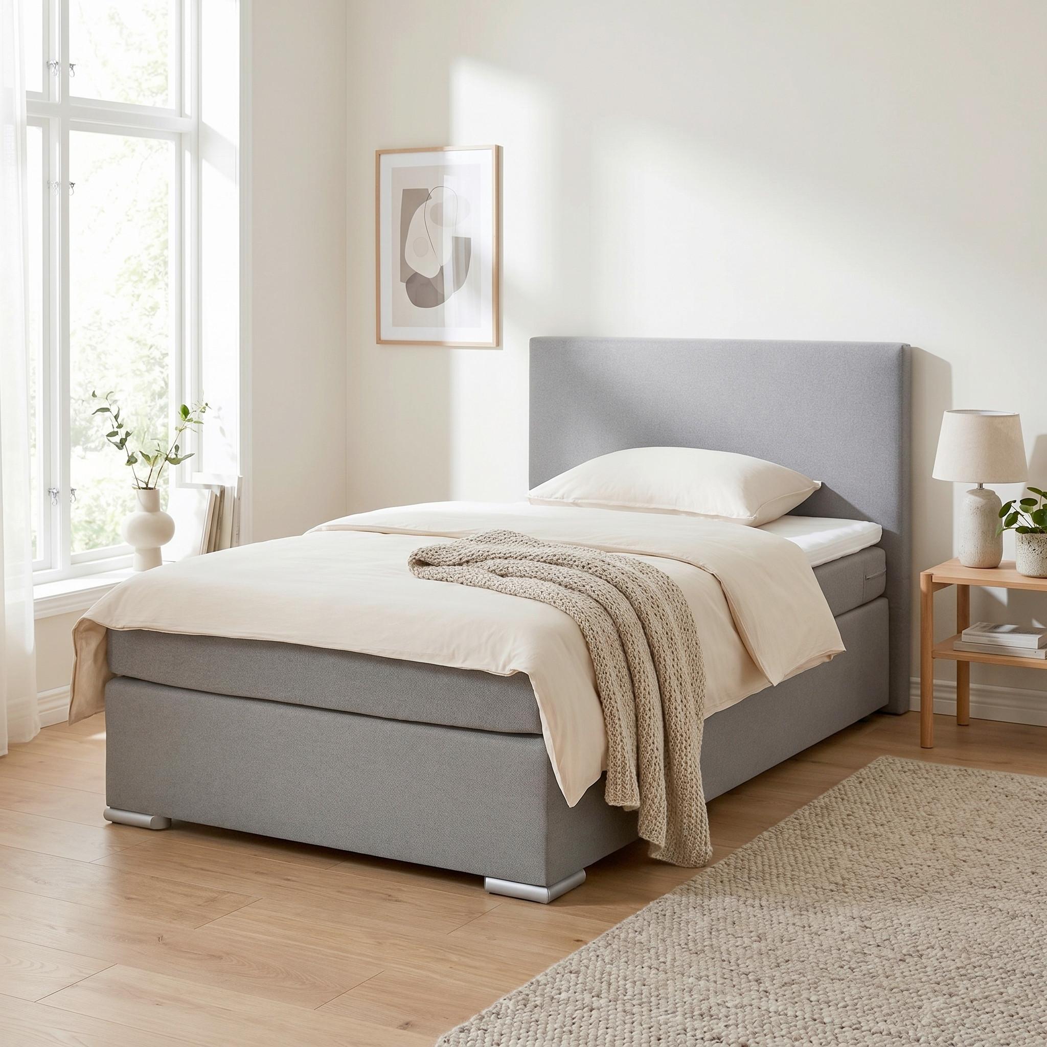 Boxspringbett Mira 2 Grau Ca. 120x200cm - Chromfarben/Grau, Modern, Holz/Textil (120/200cm) - Based