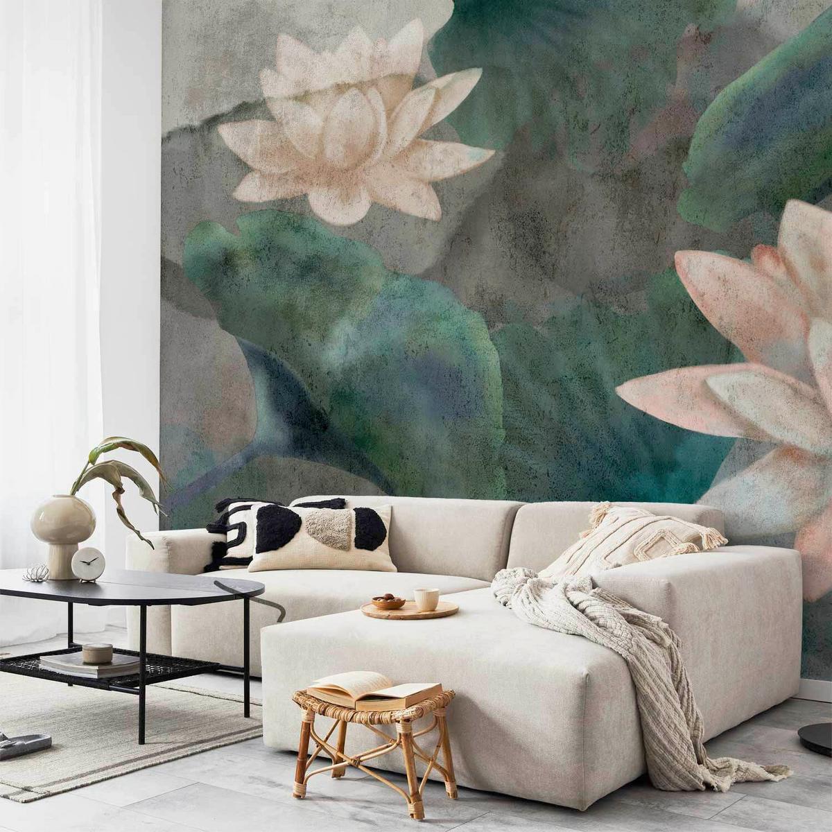 Fototapeta Lilac Pond, 100x70cm - siva/temno zelena, Trendi, tekstil (100/70cm) - artgeist