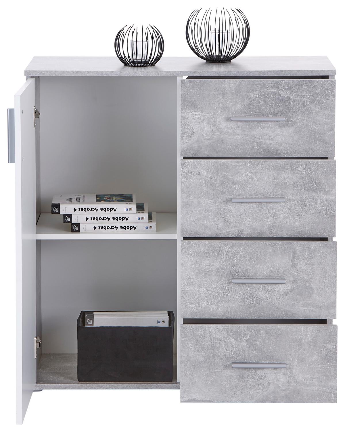 Komoda Ina 02, Siva, Bela - bela/barve aluminija, Moderno, umetna masa/leseni material (88,2/94,8/38,3cm) - Mömax