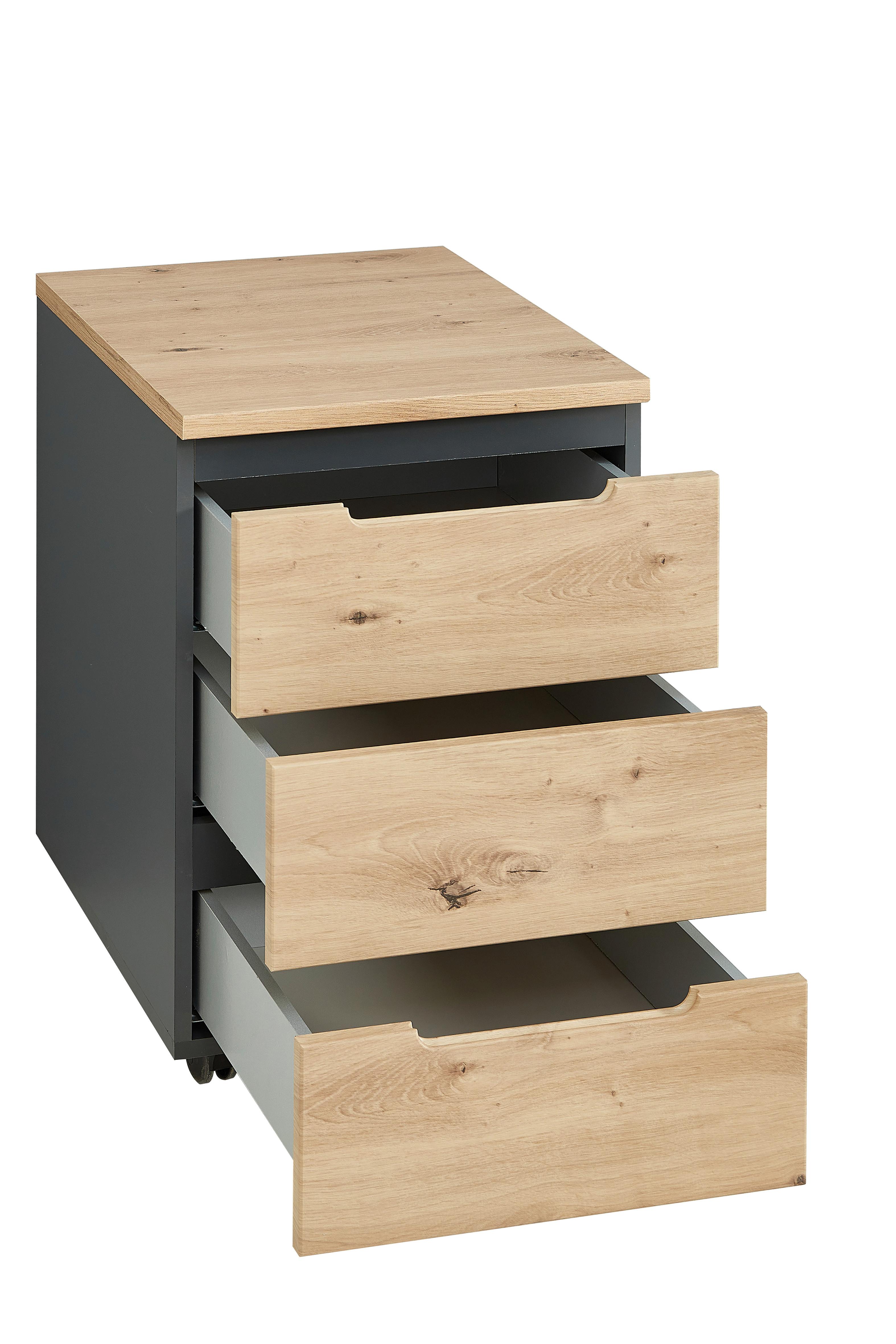 Rollcontainer Memphis in Eiche Artisan/Graphitfarben - Graphitfarben/Eiche Artisan, MODERN, Holzwerkstoff (45/66/55cm) - Premium Living