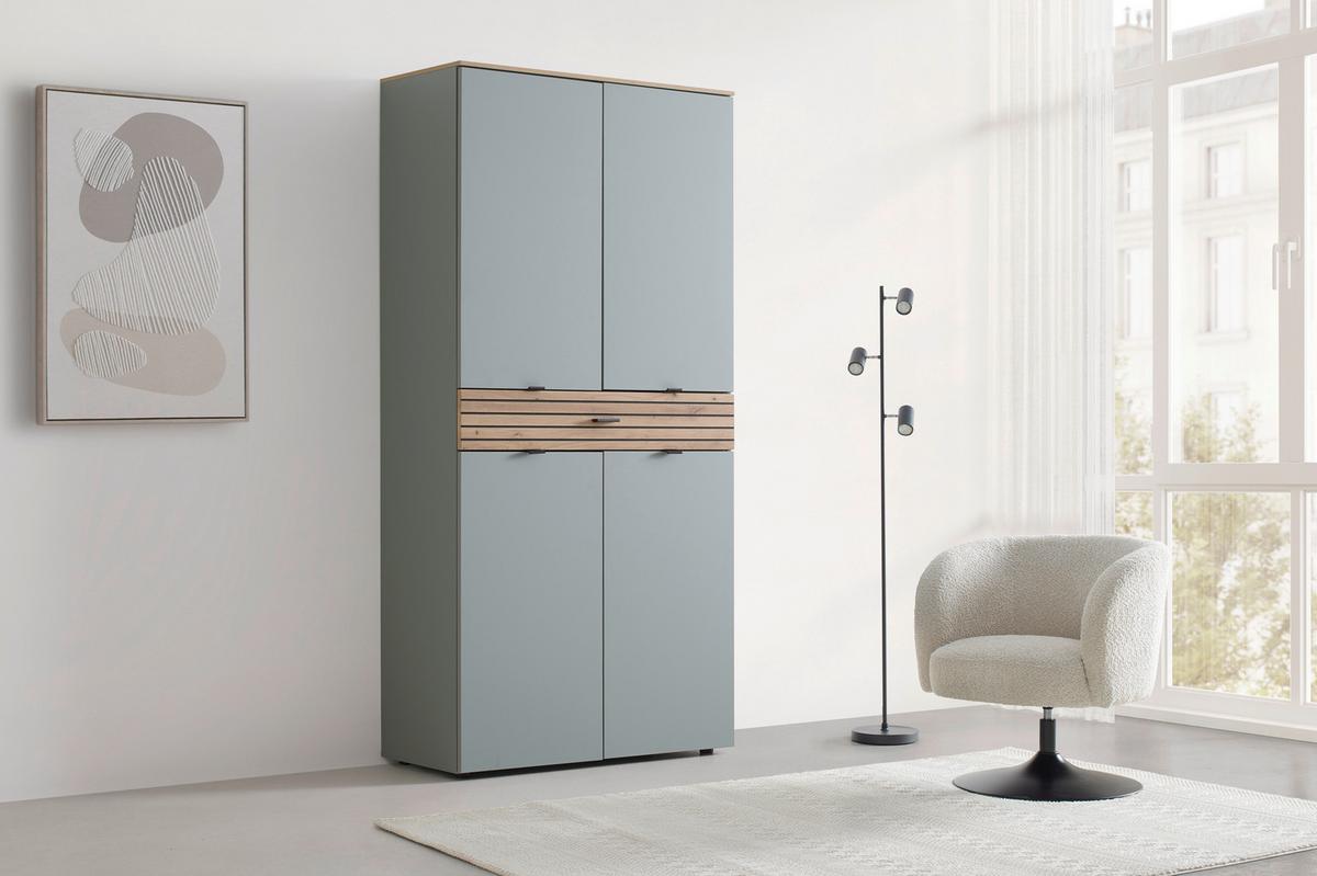 Mehrzweckschrank Bahia M Grün/Eiche Artisan - Schwarz/Eiche Artisan, Modern, Holzwerkstoff/Metall (91/184/41cm) - Mömax