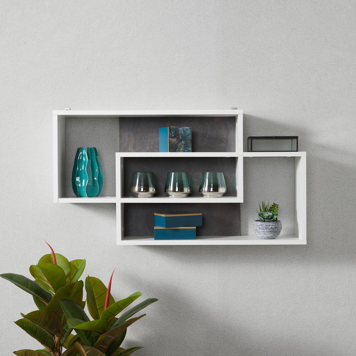 Raft de perete Dream - alb/gri închis, Modern, material pe bază de lemn (90/48/16cm) - Modern Living