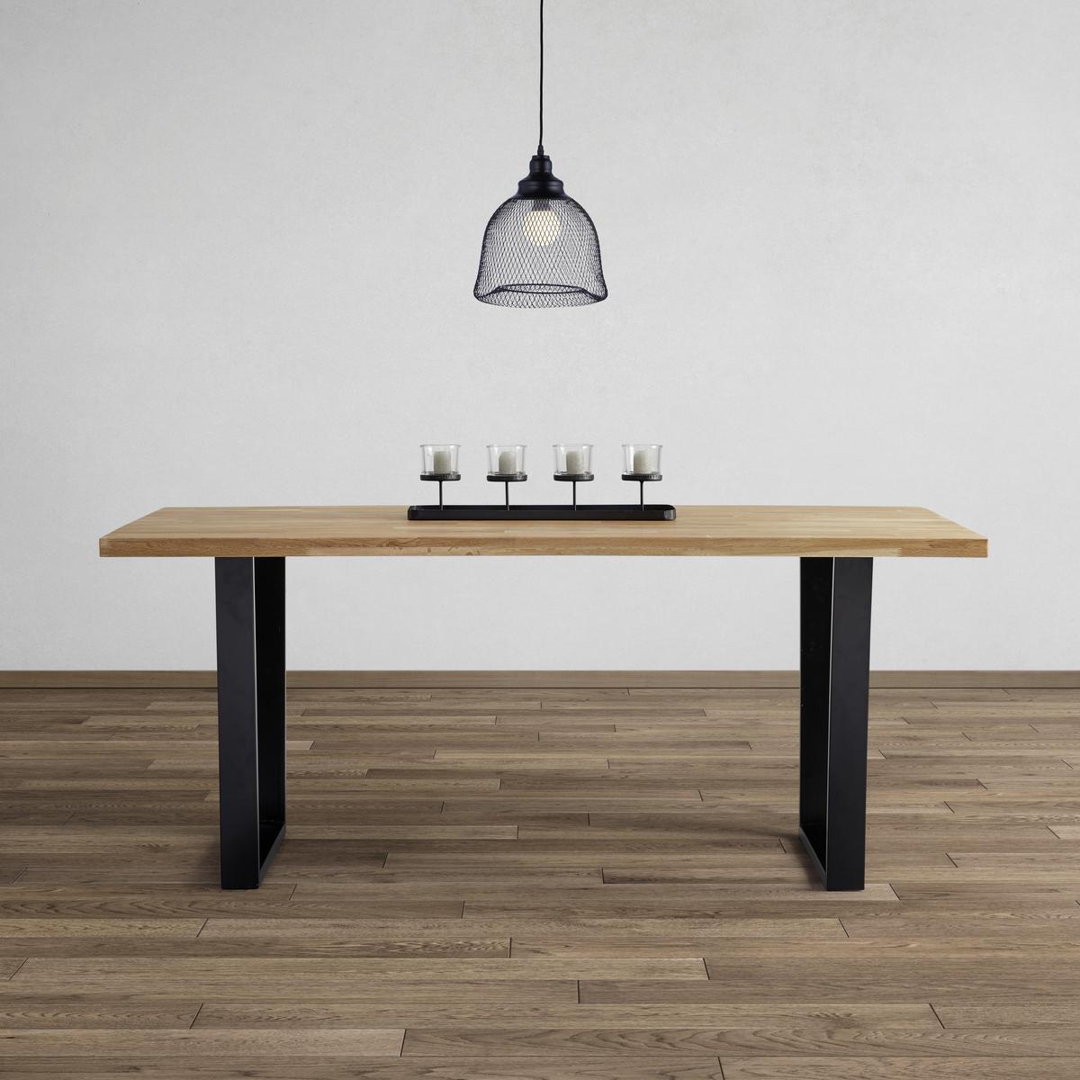 Masă KAYLA - culoare lemn stejar/negru, Modern, lemn/metal (180/90/76cm) - Bessagi Home