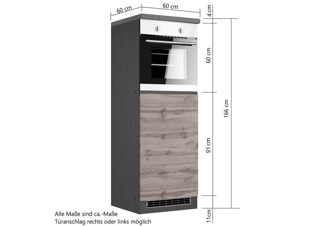 Herdumbauschrank Turin ca. 60x166 cm Grau/Eiche - Eiche Wotan/Grau, Design, Holzwerkstoff (60/166/60cm) - Held